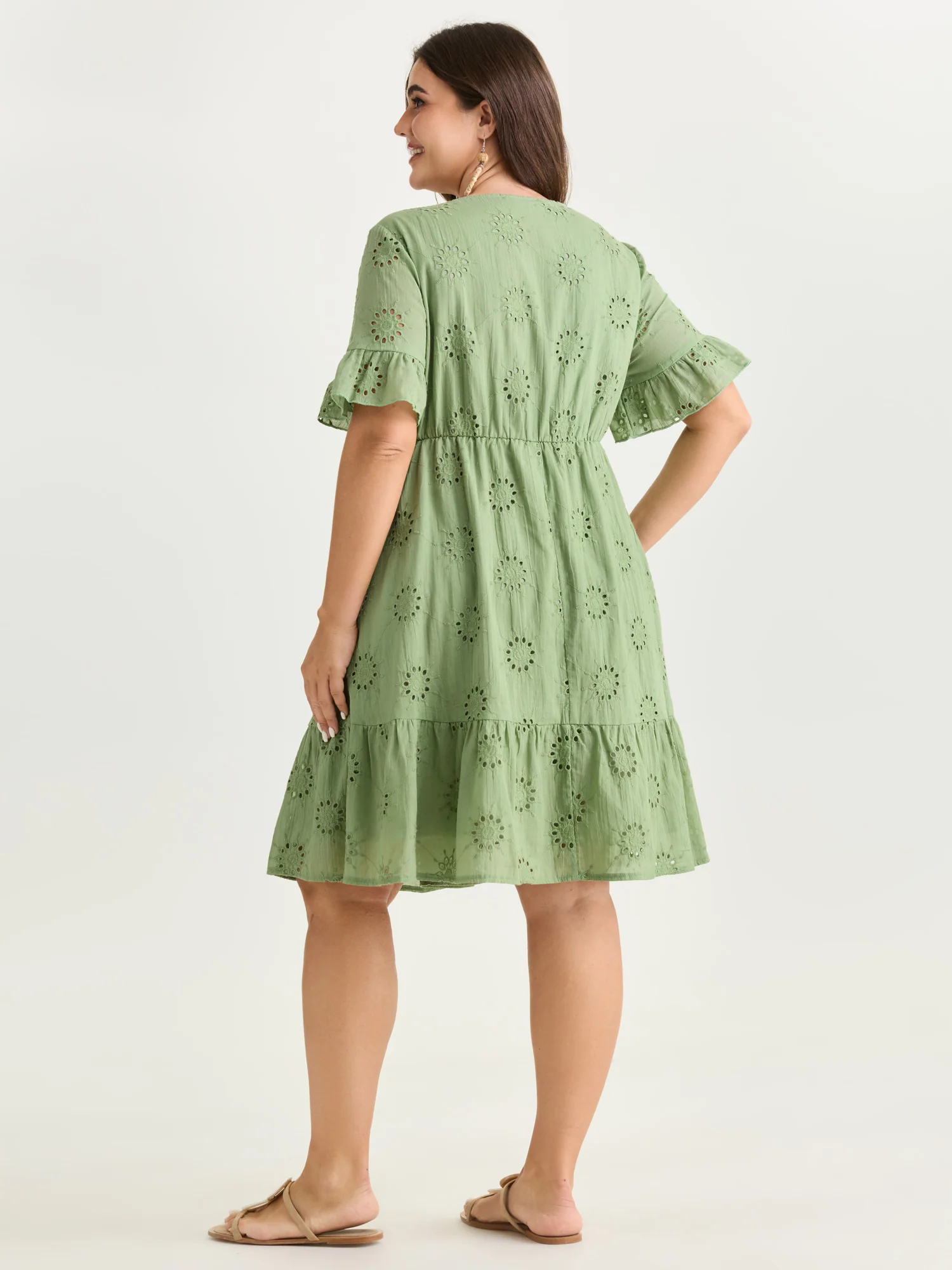 Eyelet Embroidered Ruffled Sleeve Mini Dress - Image 5