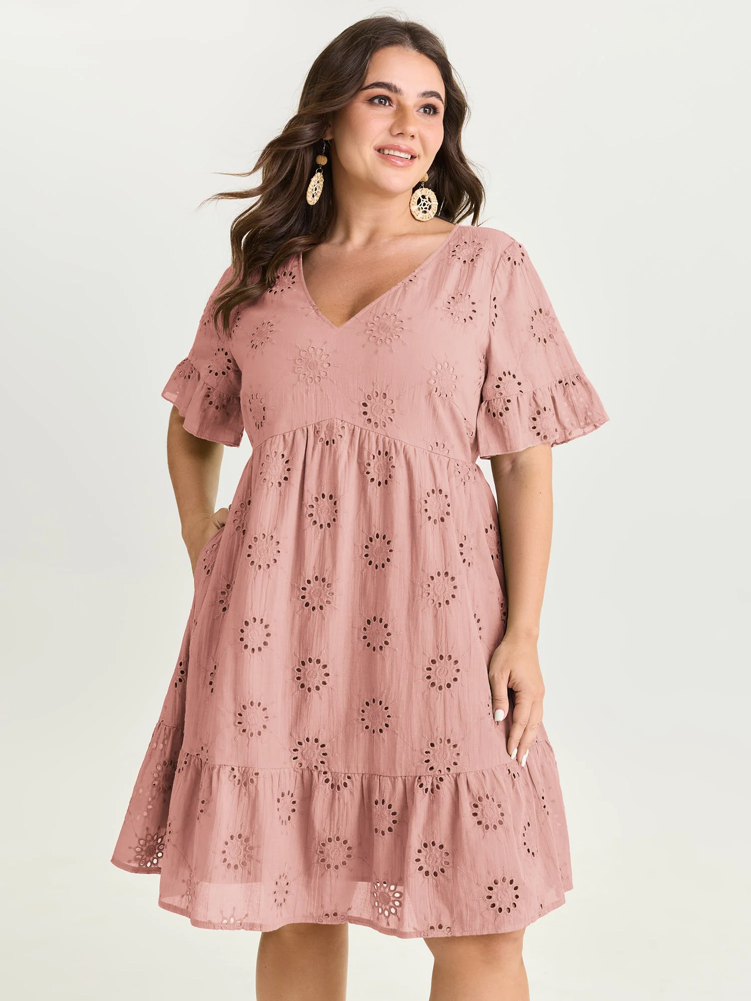 Eyelet Embroidered Ruffled Sleeve Mini Dress - Image 9