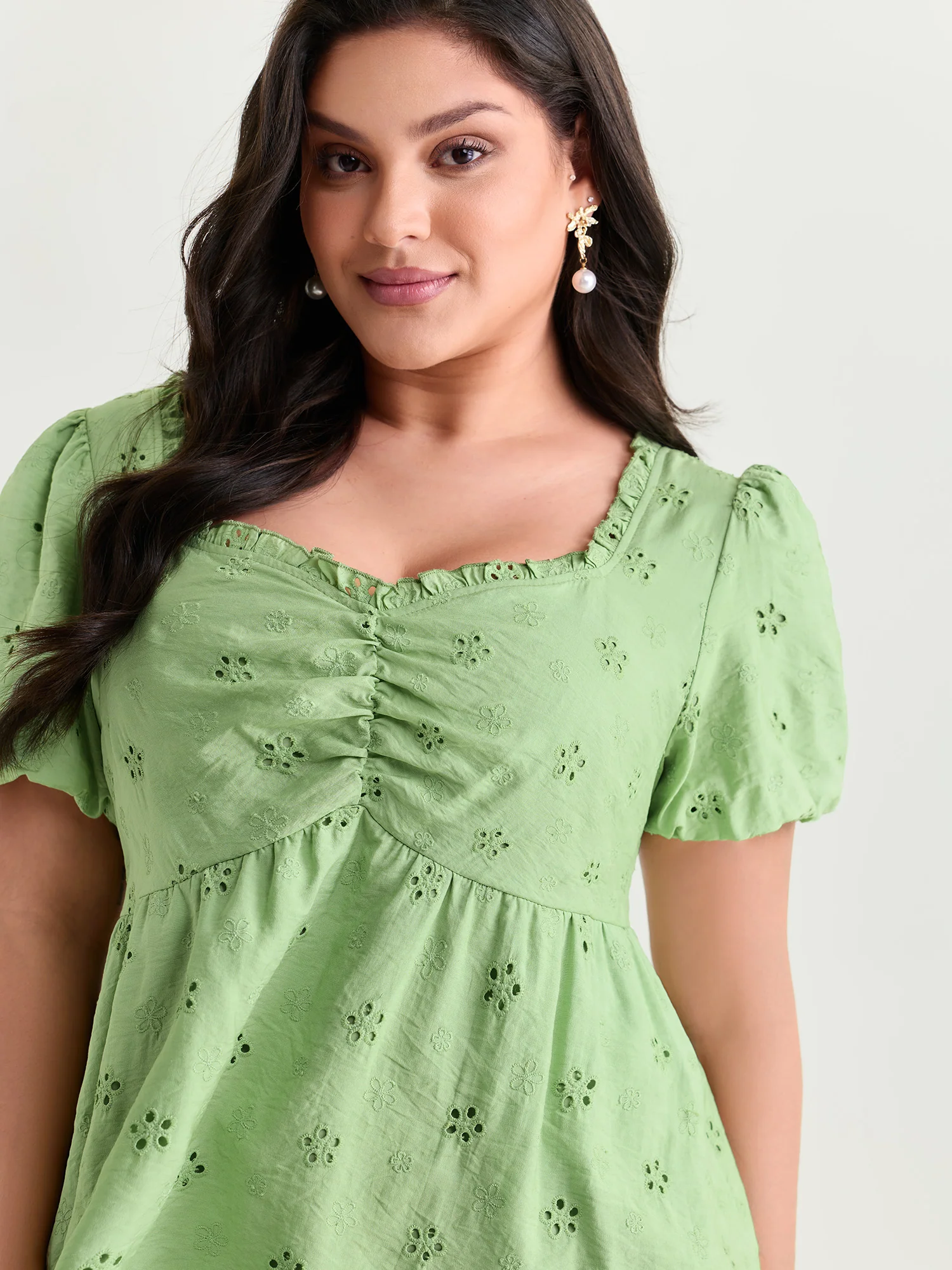 Eyelet Embroidered Shirred Back Blouse - Image 2