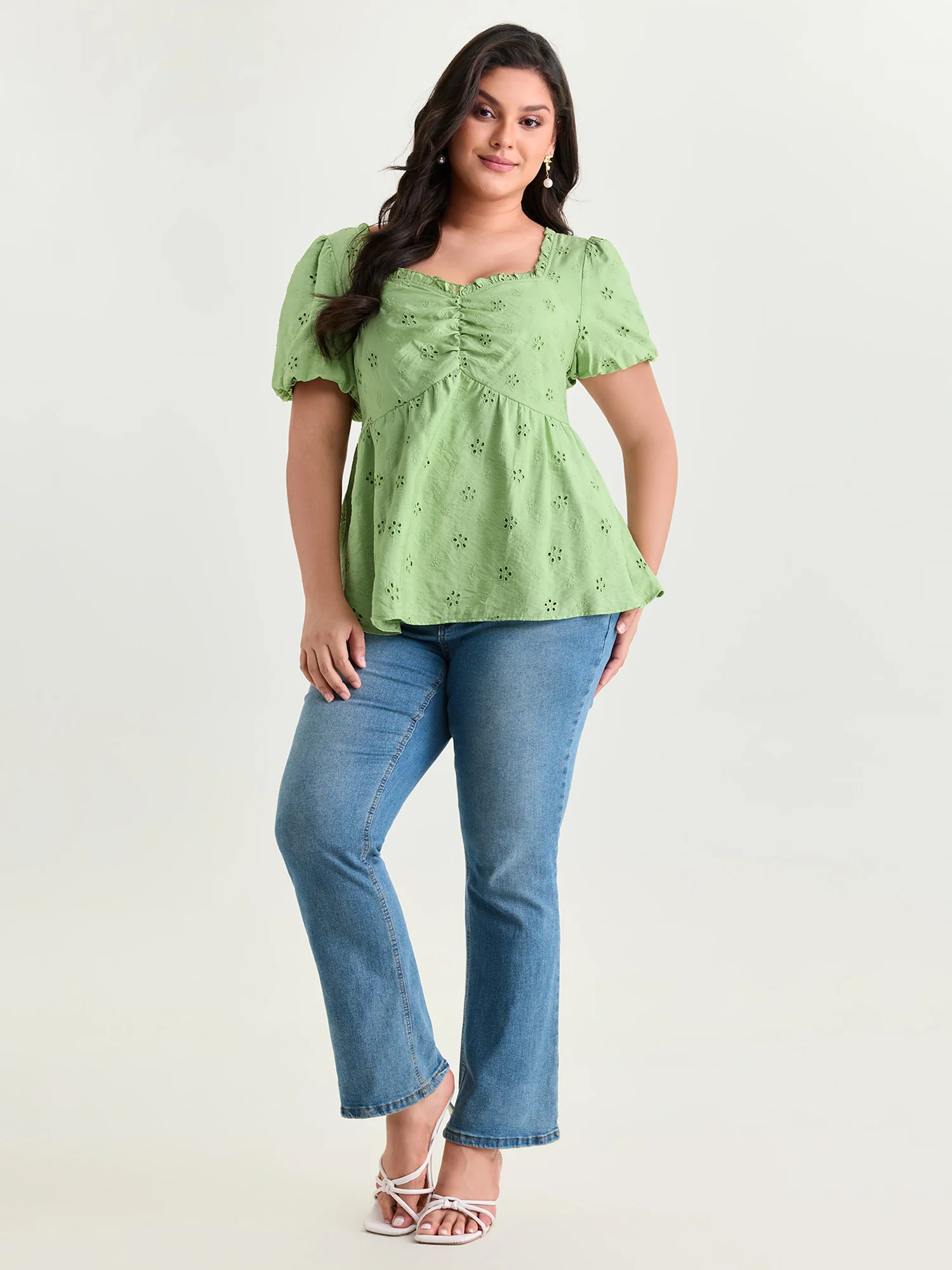 Eyelet Embroidered Shirred Back Blouse - Image 3