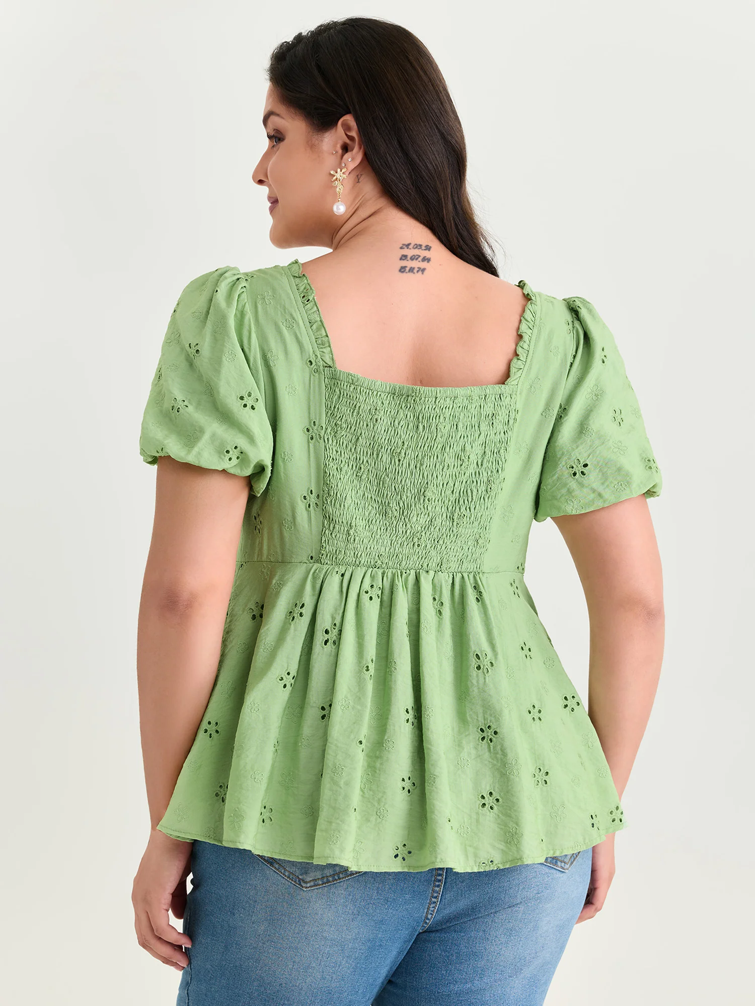 Eyelet Embroidered Shirred Back Blouse - Image 4
