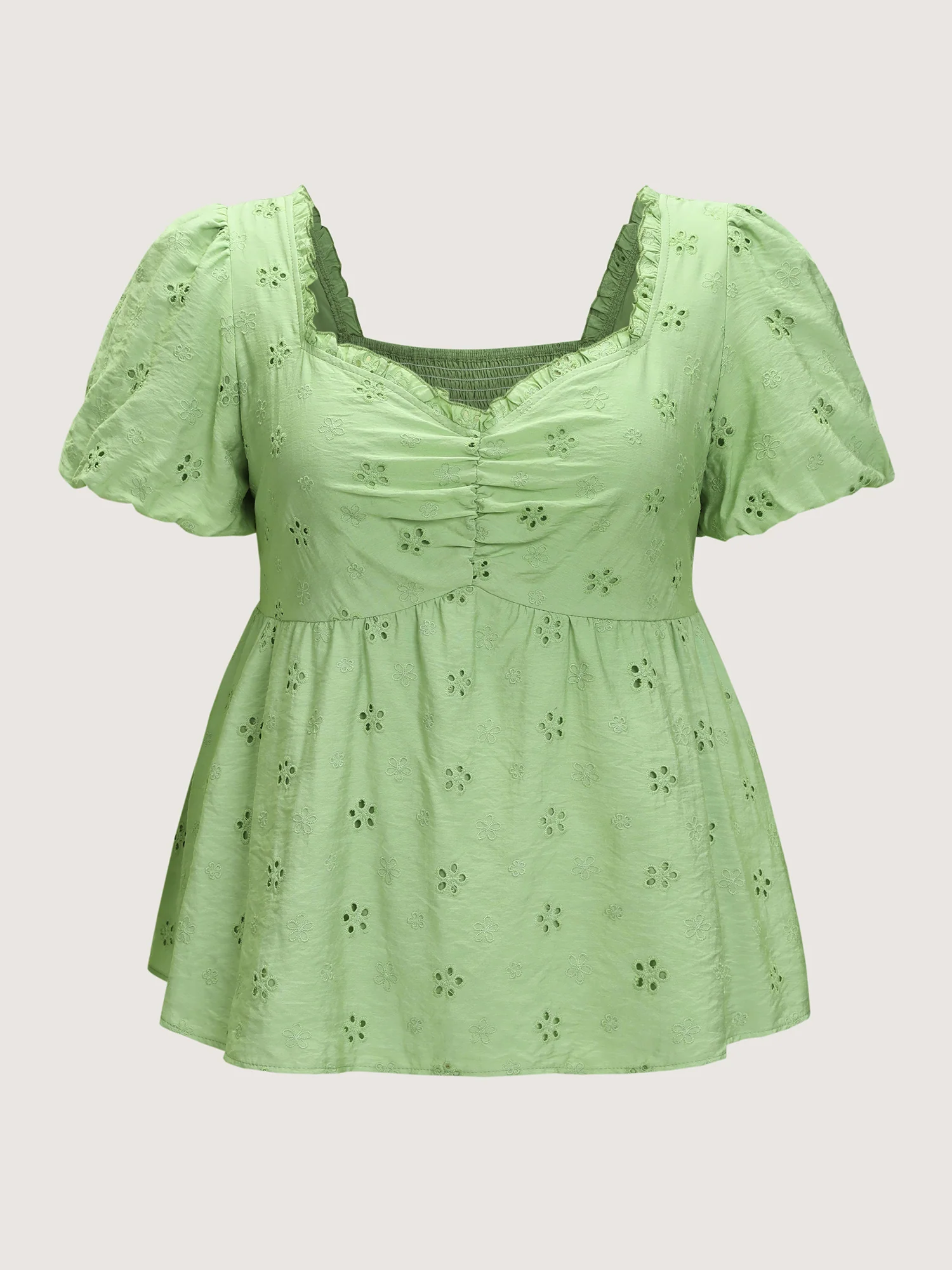 Eyelet Embroidered Shirred Back Blouse - Image 7