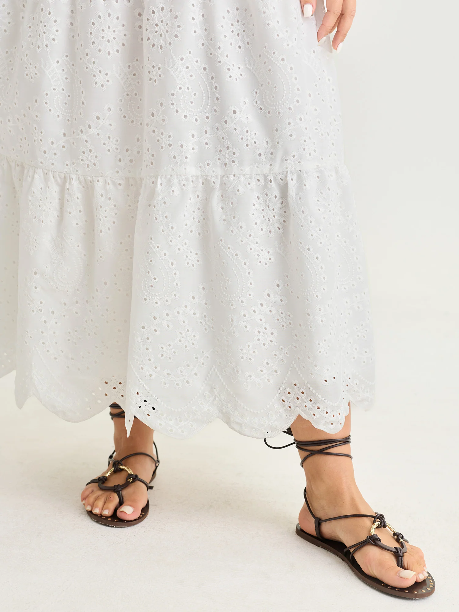 Eyelet Embroidery Cinched Waist Maxi Dress - Image 4