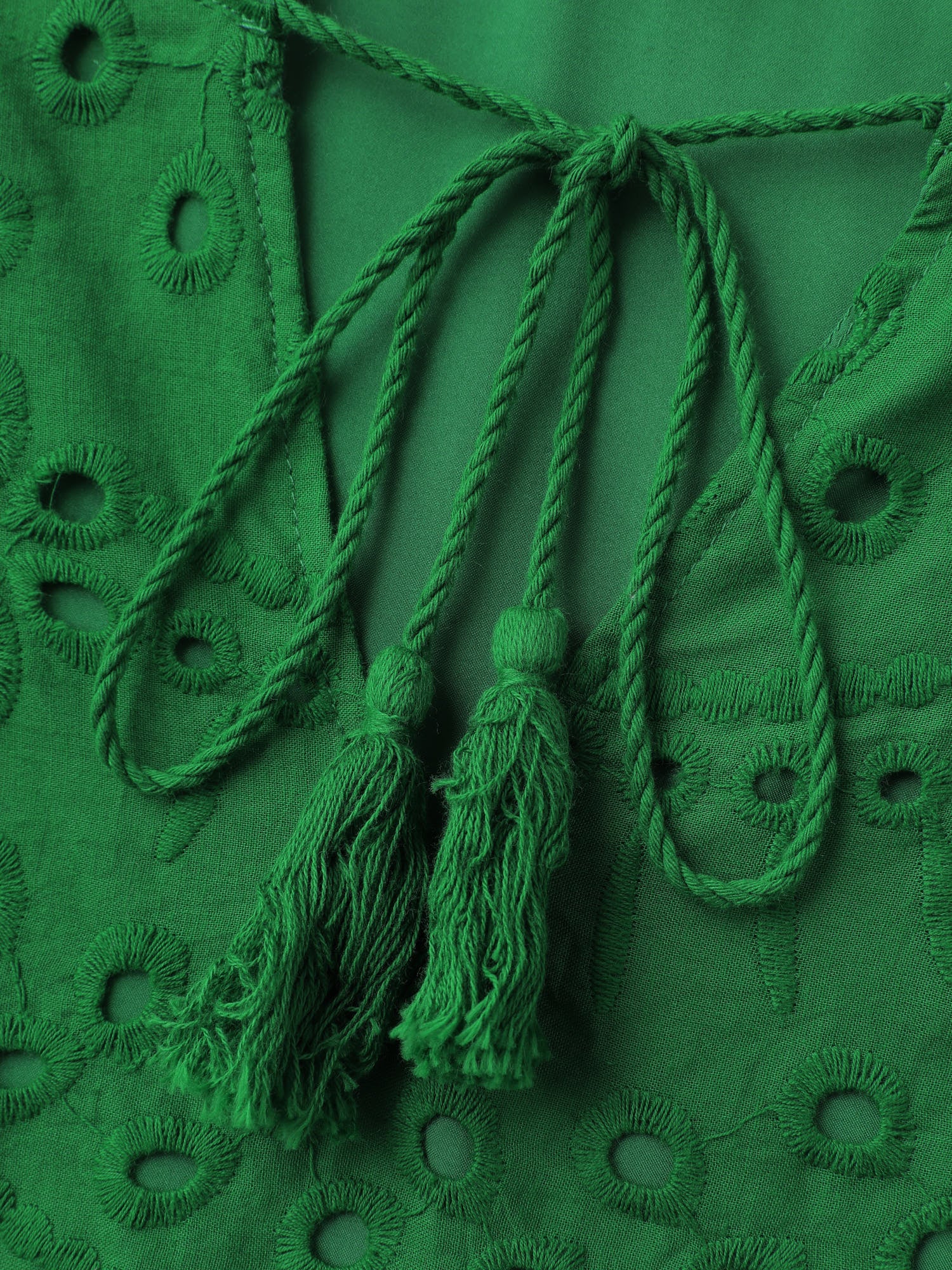 Eyelet Embroidery Shirred Cuffs Mini Dress - Image 5