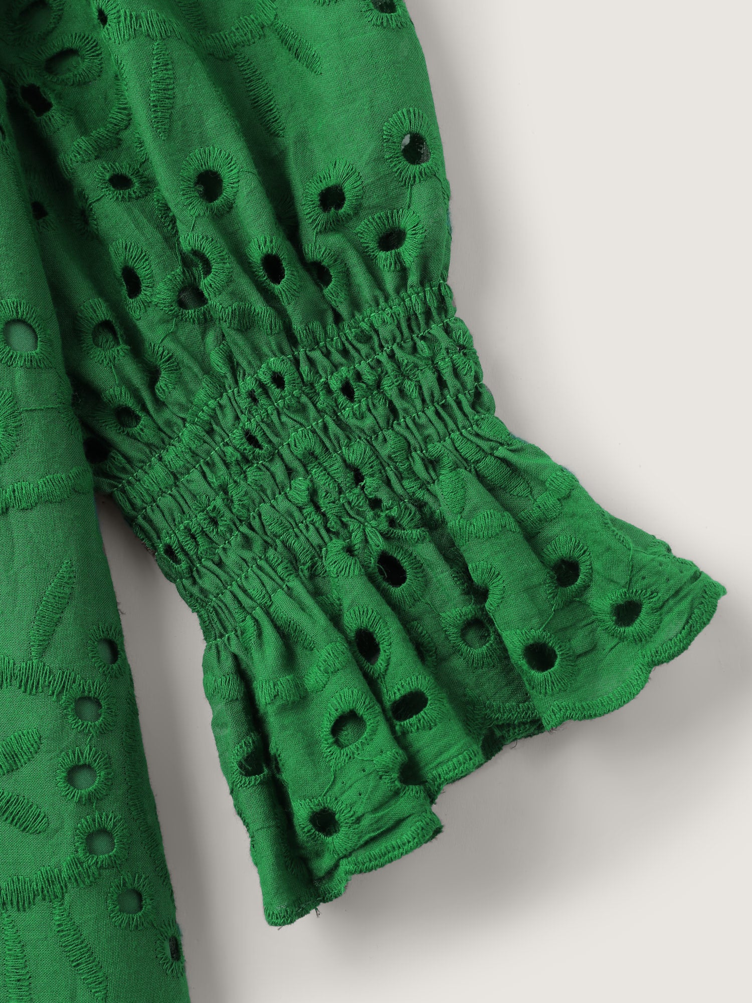 Eyelet Embroidery Shirred Cuffs Mini Dress - Image 6