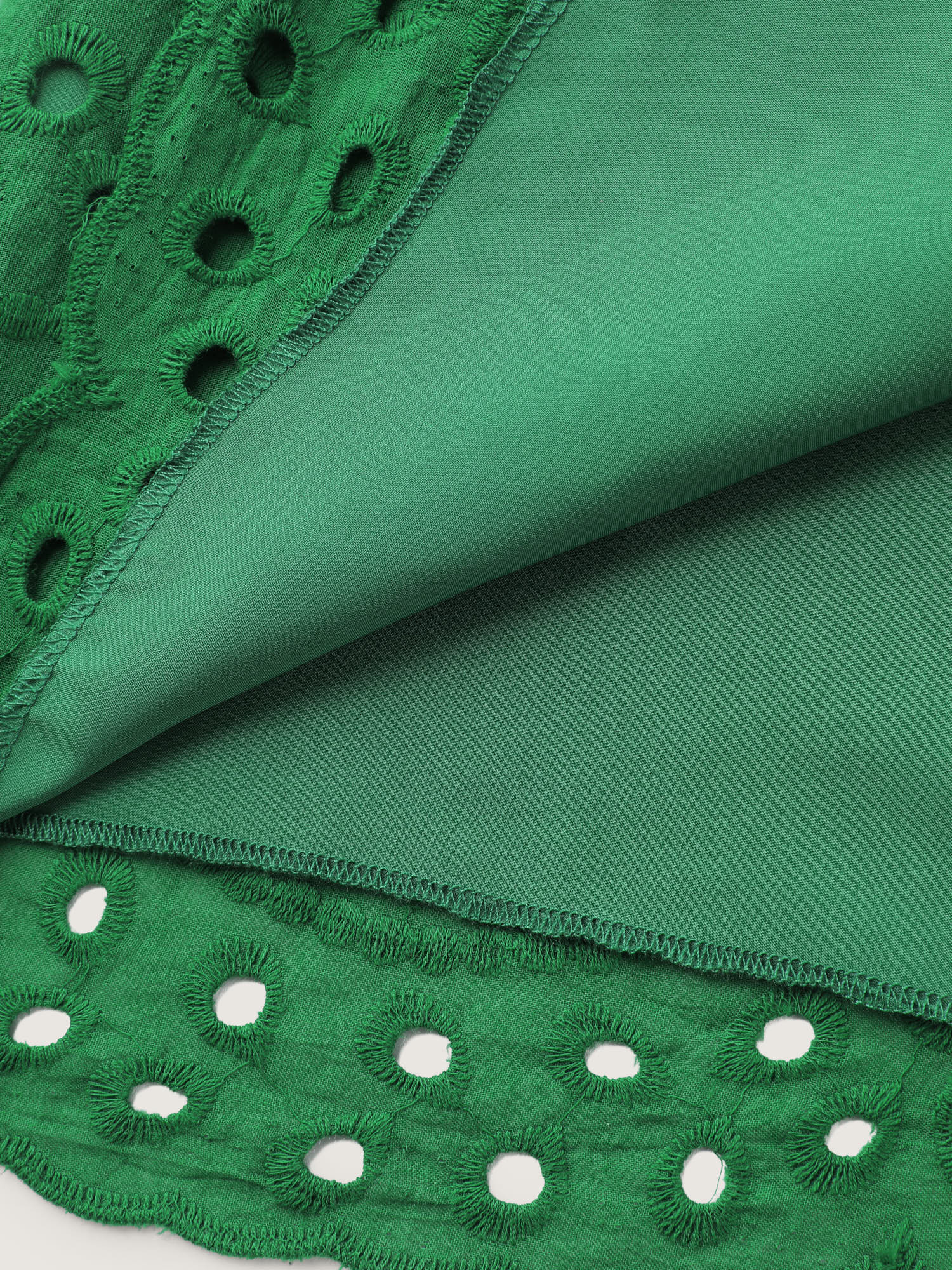 Eyelet Embroidery Shirred Cuffs Mini Dress - Image 7