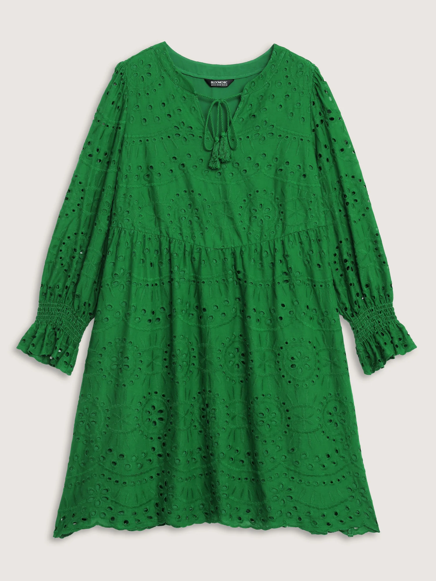 Eyelet Embroidery Shirred Cuffs Mini Dress - Image 8