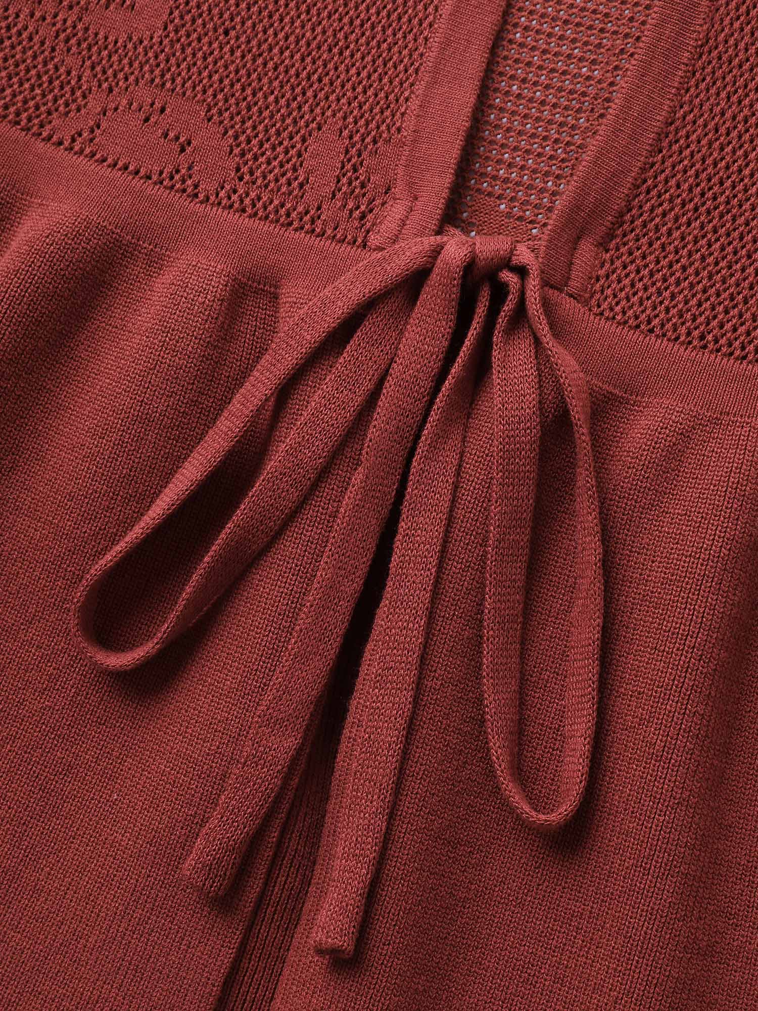 Eyelet Jacquard Ruffled Hem Knit Cardigan - Image 7