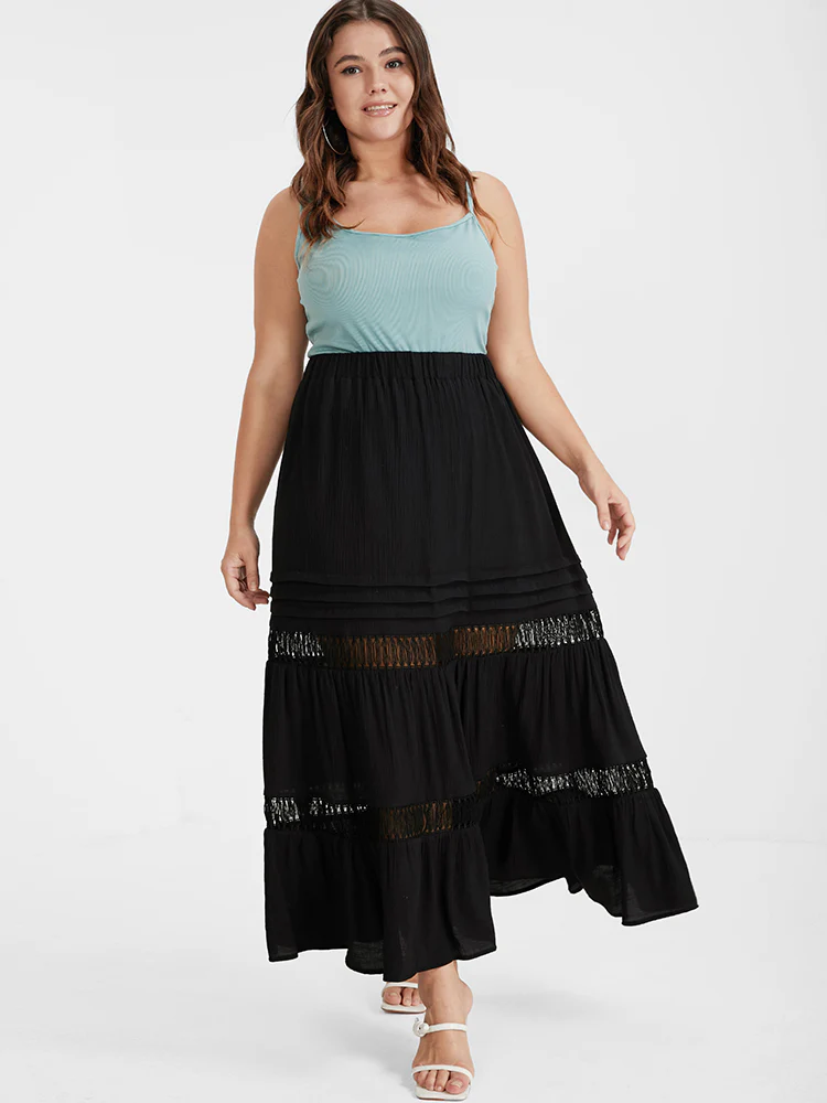 Eyelet Lace Patchwork Elastic Waist   Skirt - Image 2