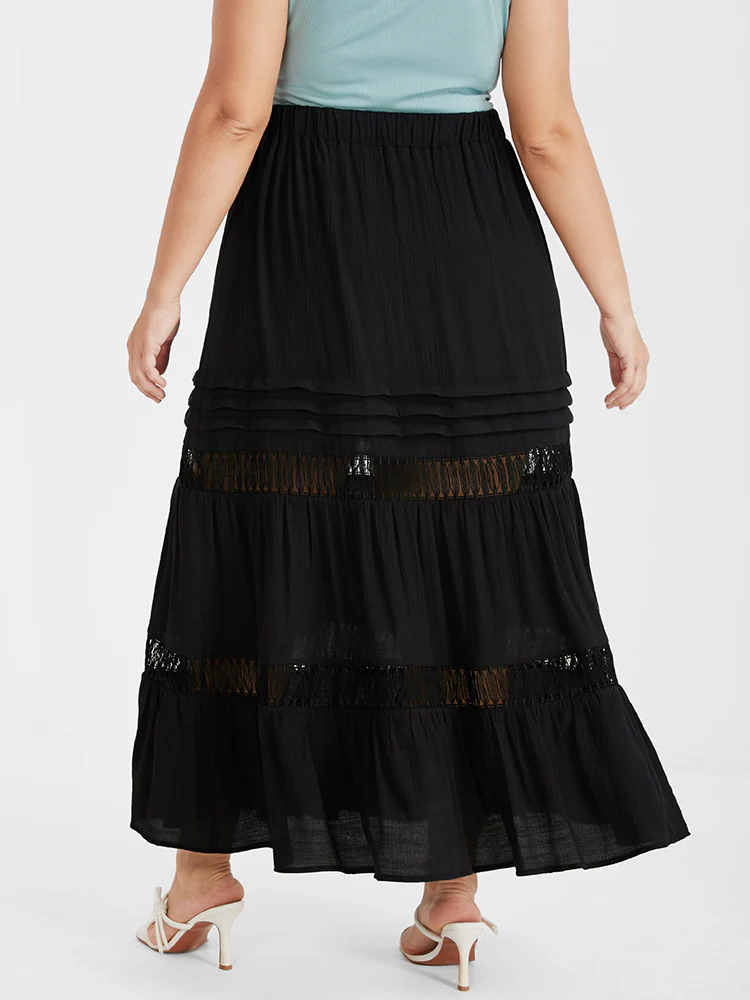 Eyelet Lace Patchwork Elastic Waist   Skirt - Image 5