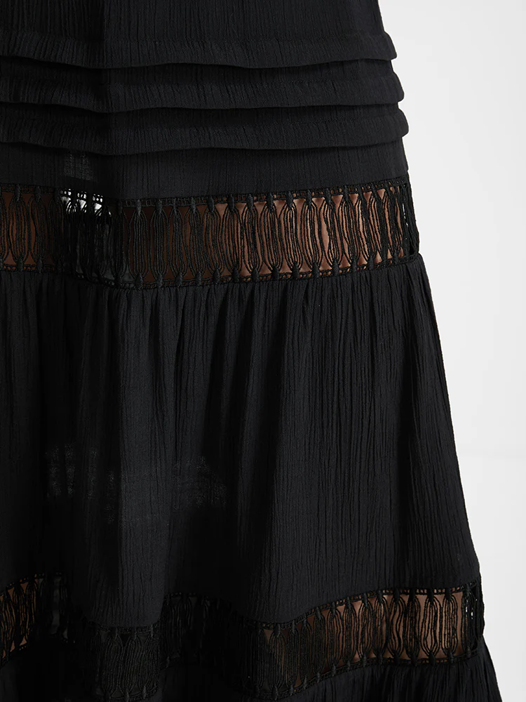 Eyelet Lace Patchwork Elastic Waist   Skirt - Image 6