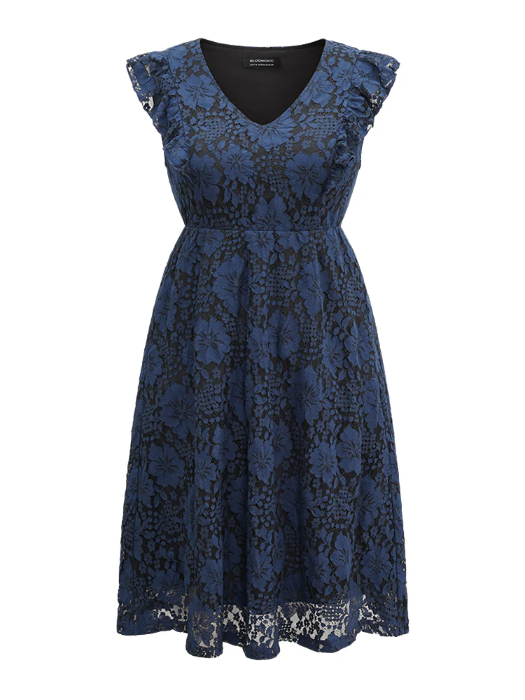 Eyelet Lace Pocket Ruffle Trim Sleeveless Dress - Image 5