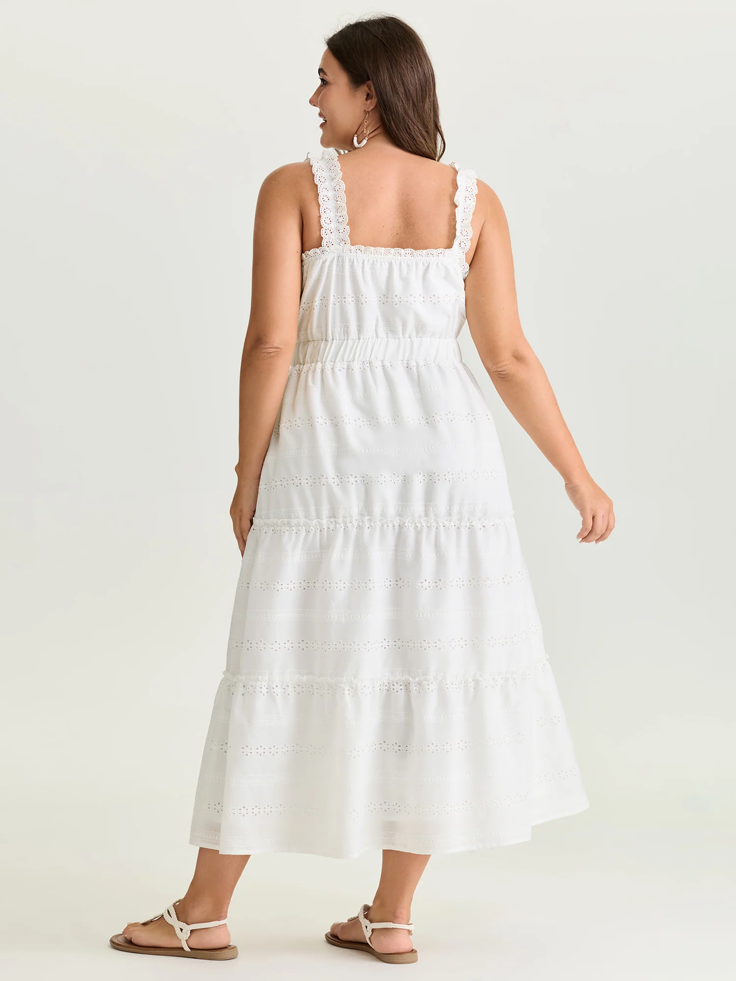 Eyelet Lace Trim Straps Tiered Midi Dress - Image 4