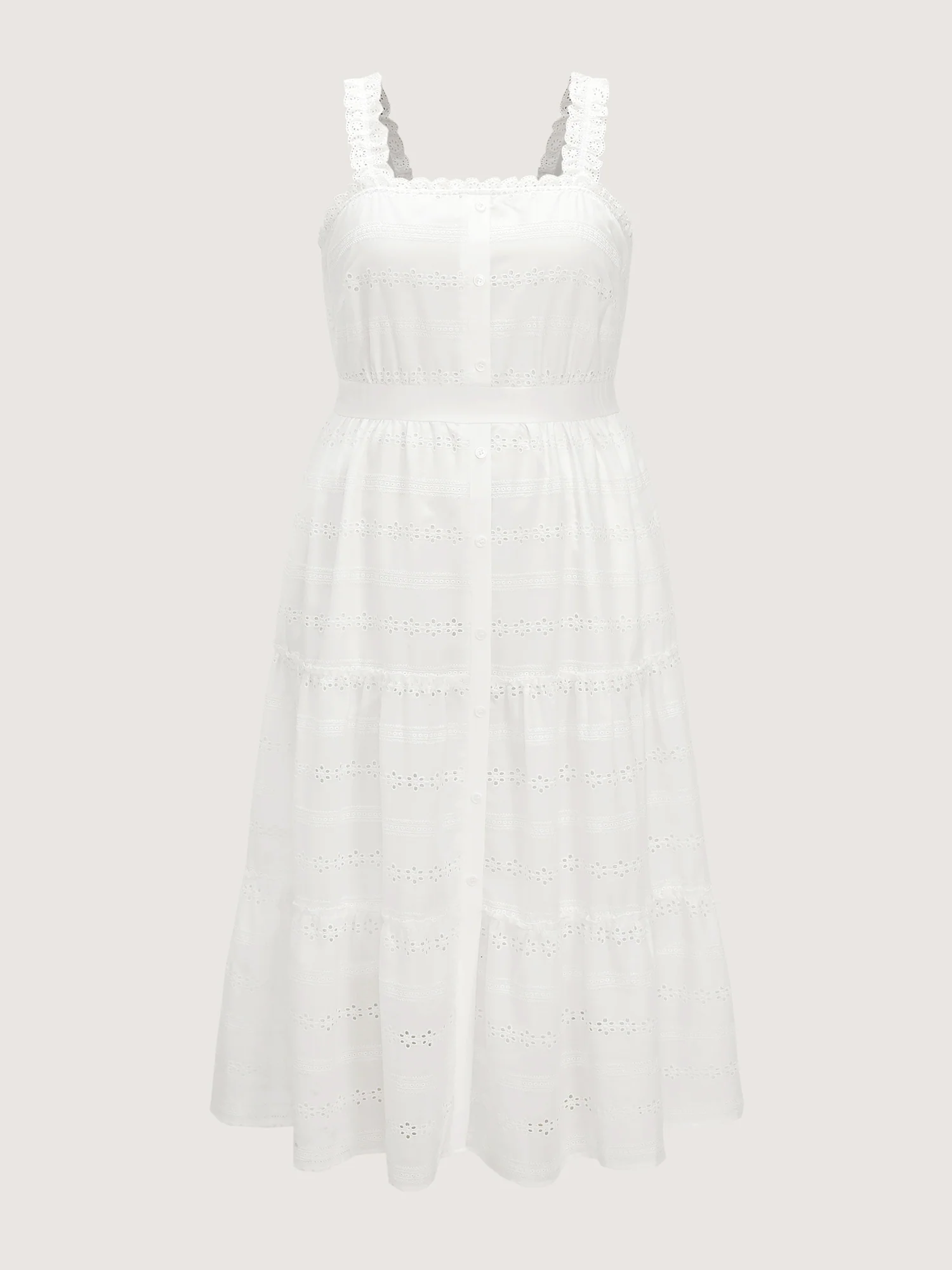 Eyelet Lace Trim Straps Tiered Midi Dress - Image 7