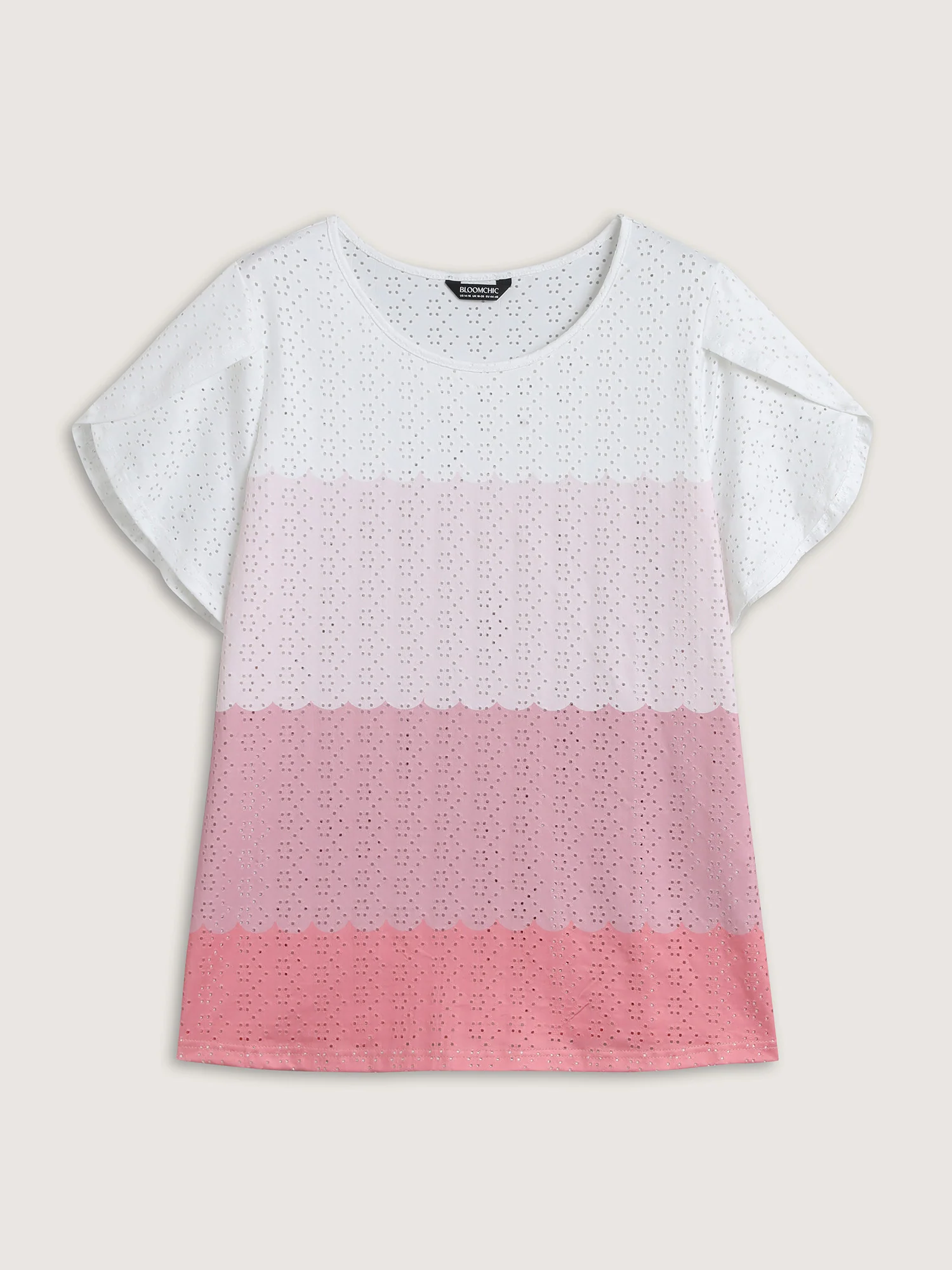 Eyelet Trim Color Block Stretchy T-Shirt - Image 7