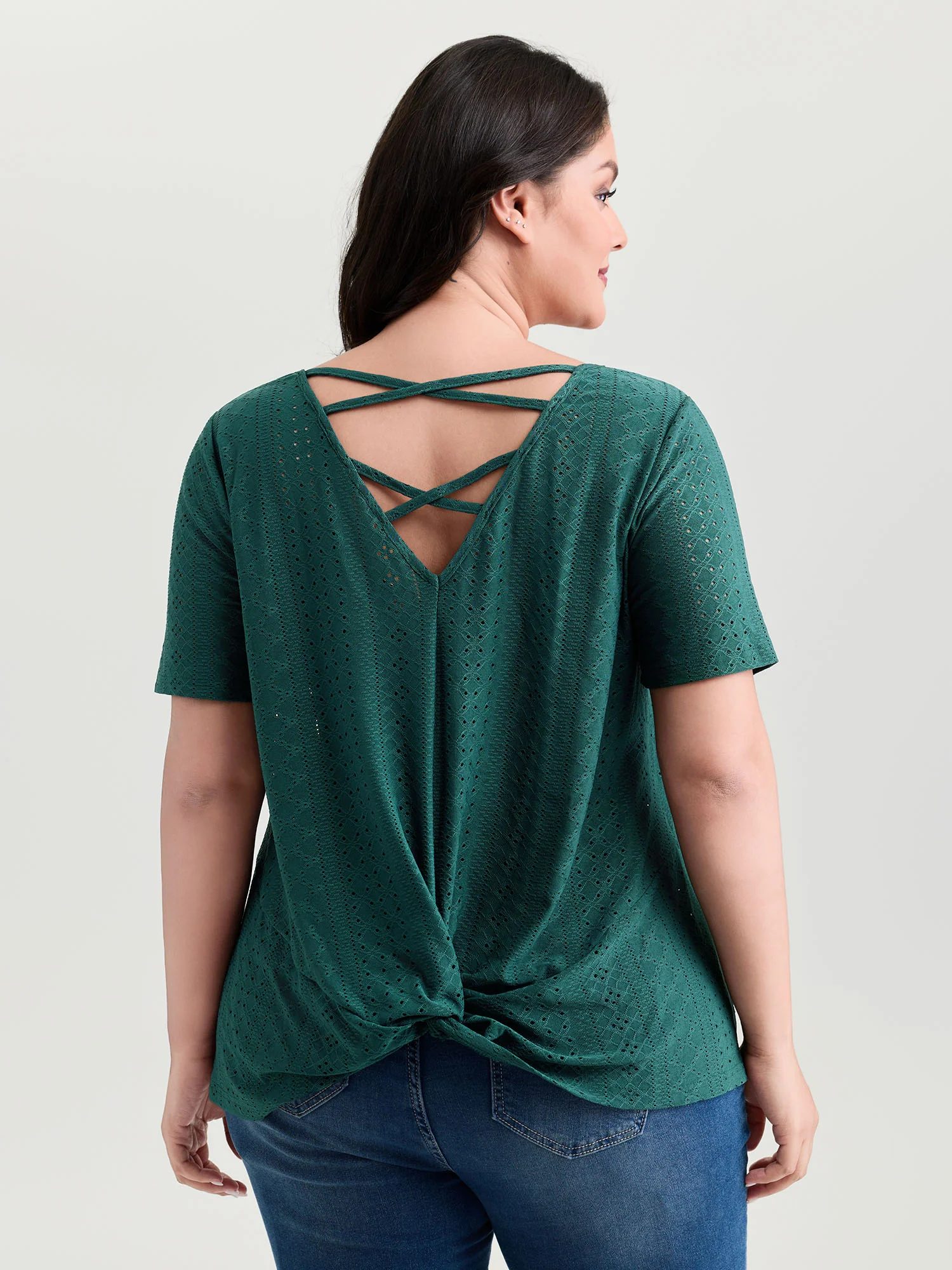 Eyelet Trim Draped Stretchy Backless Top - Image 5