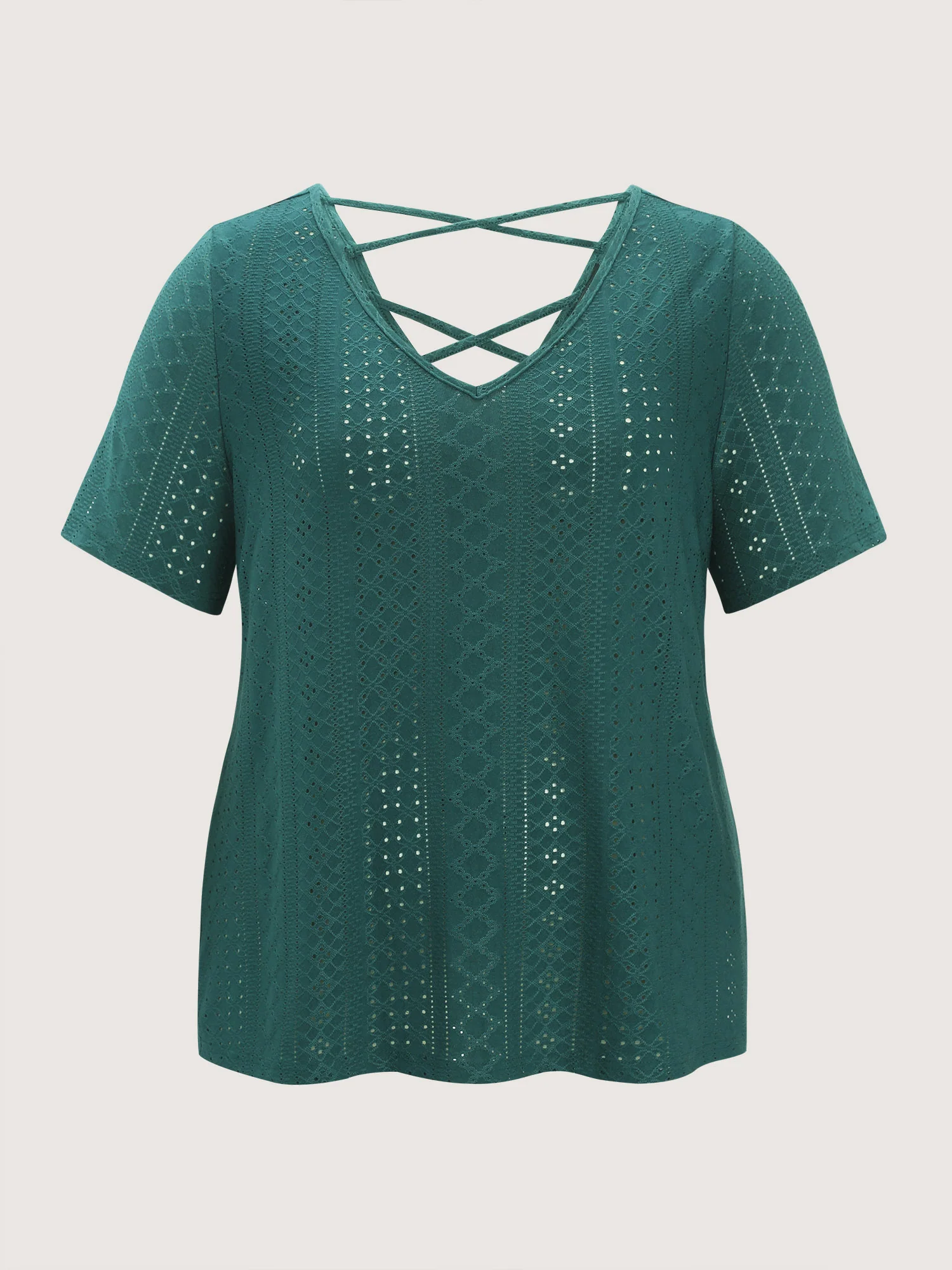 Eyelet Trim Draped Stretchy Backless Top - Image 7