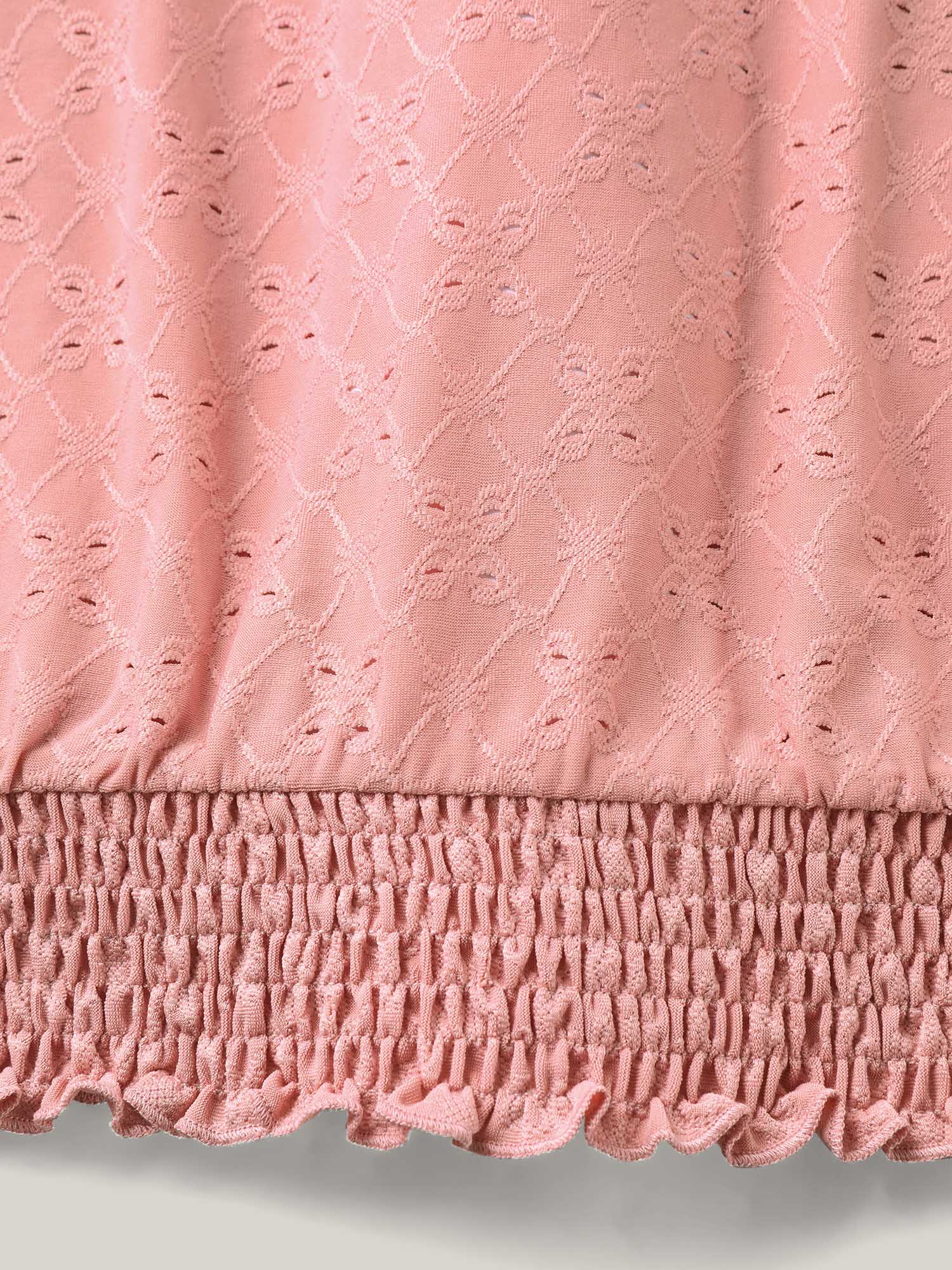 Eyelet Trim Flared Sleeve Shirred Hem Top - Image 5