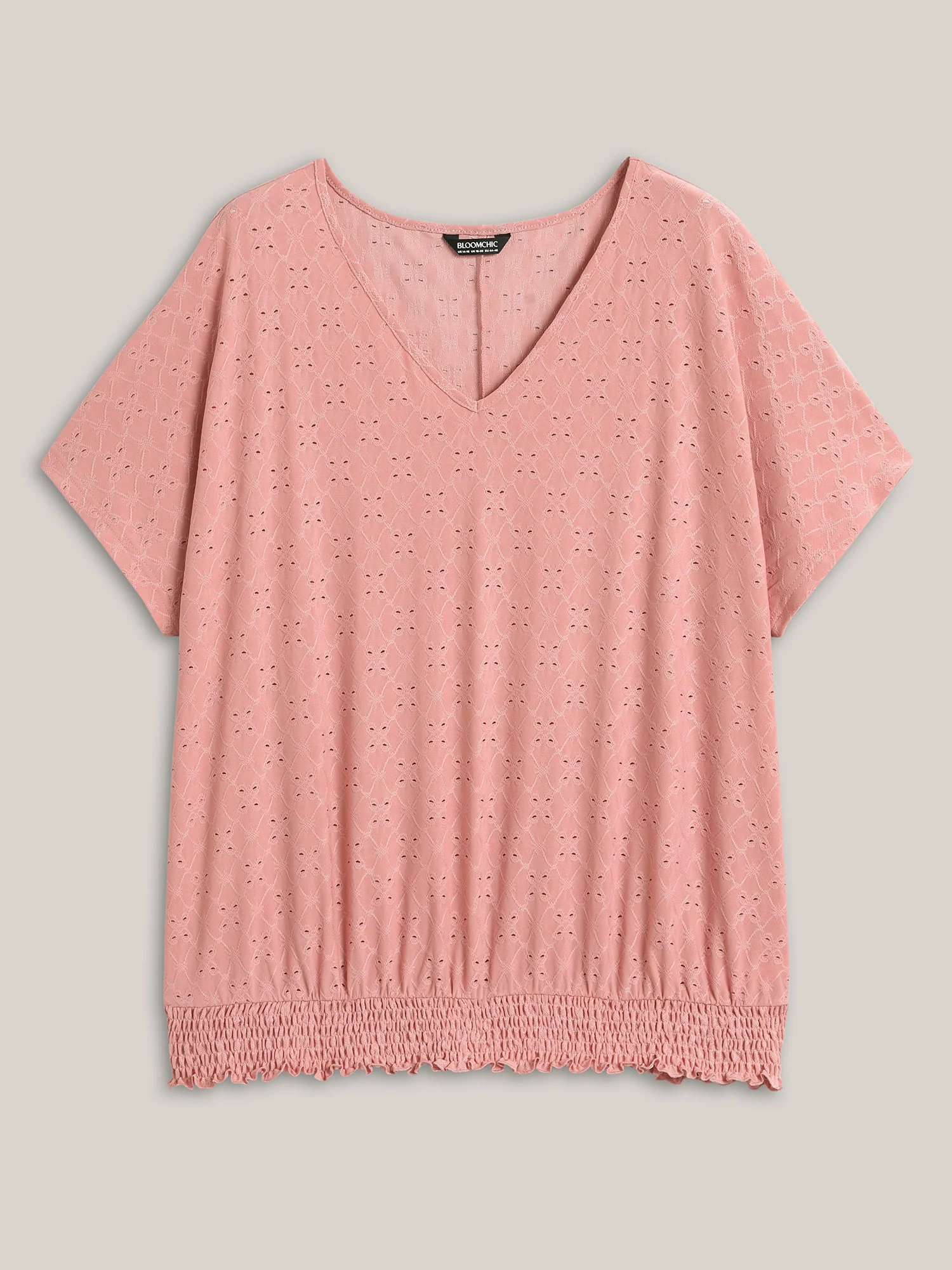 Eyelet Trim Flared Sleeve Shirred Hem Top - Image 6