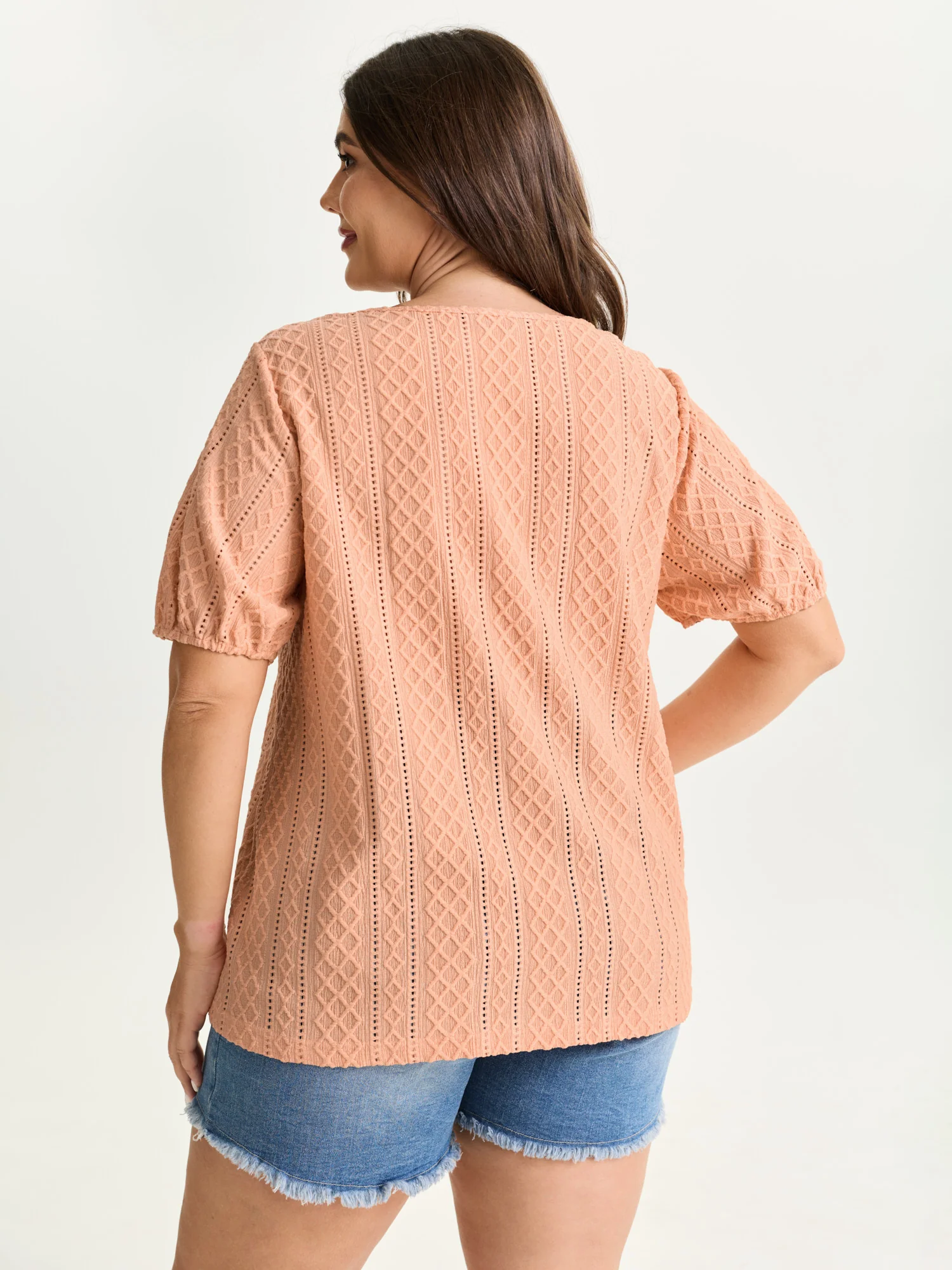Eyelet Trim Floral Embroidered Solid T-Shirt - Image 23