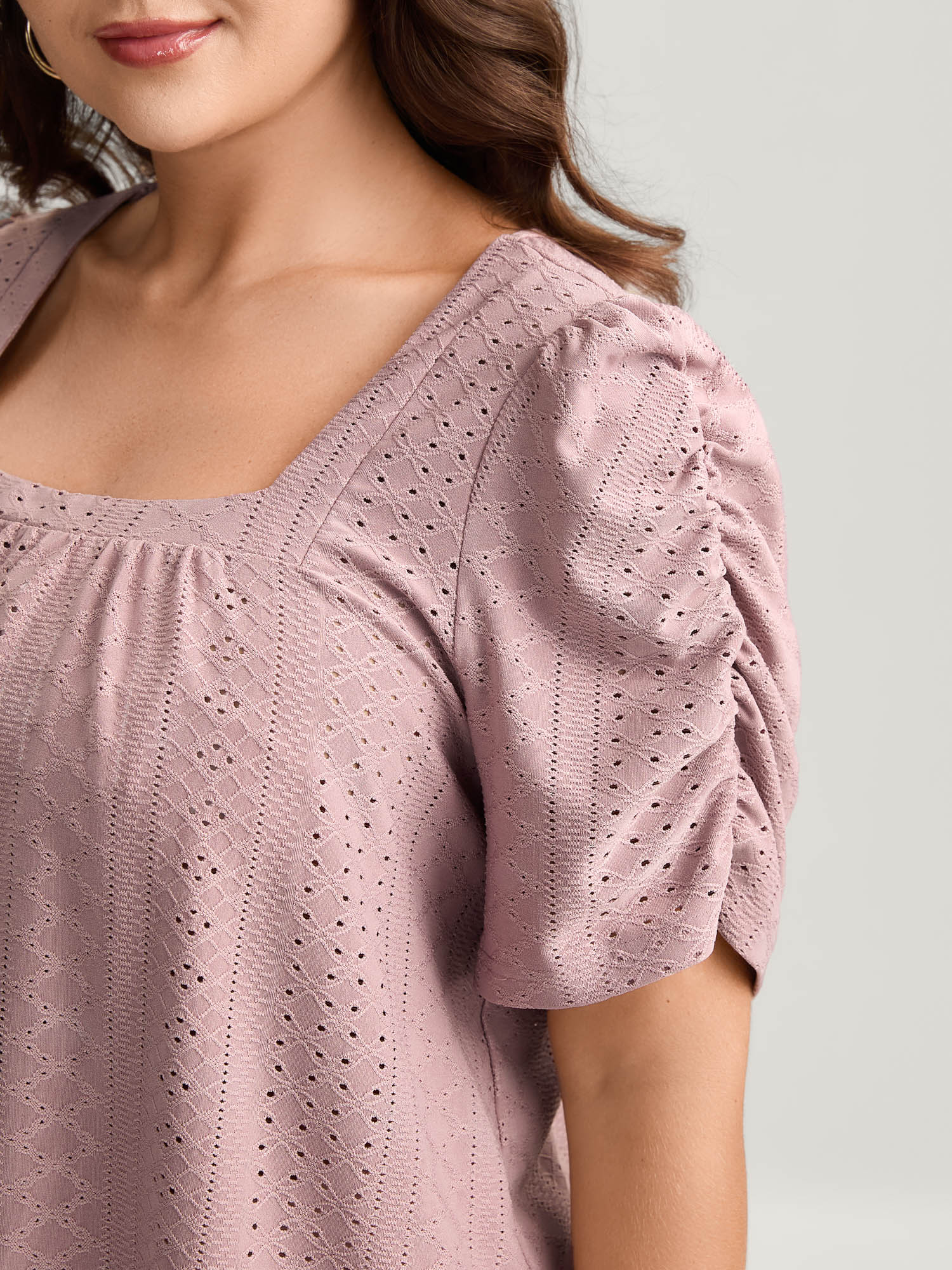 Eyelet Trim Flowy Sleeve Bust-Comfort Top - Image 2