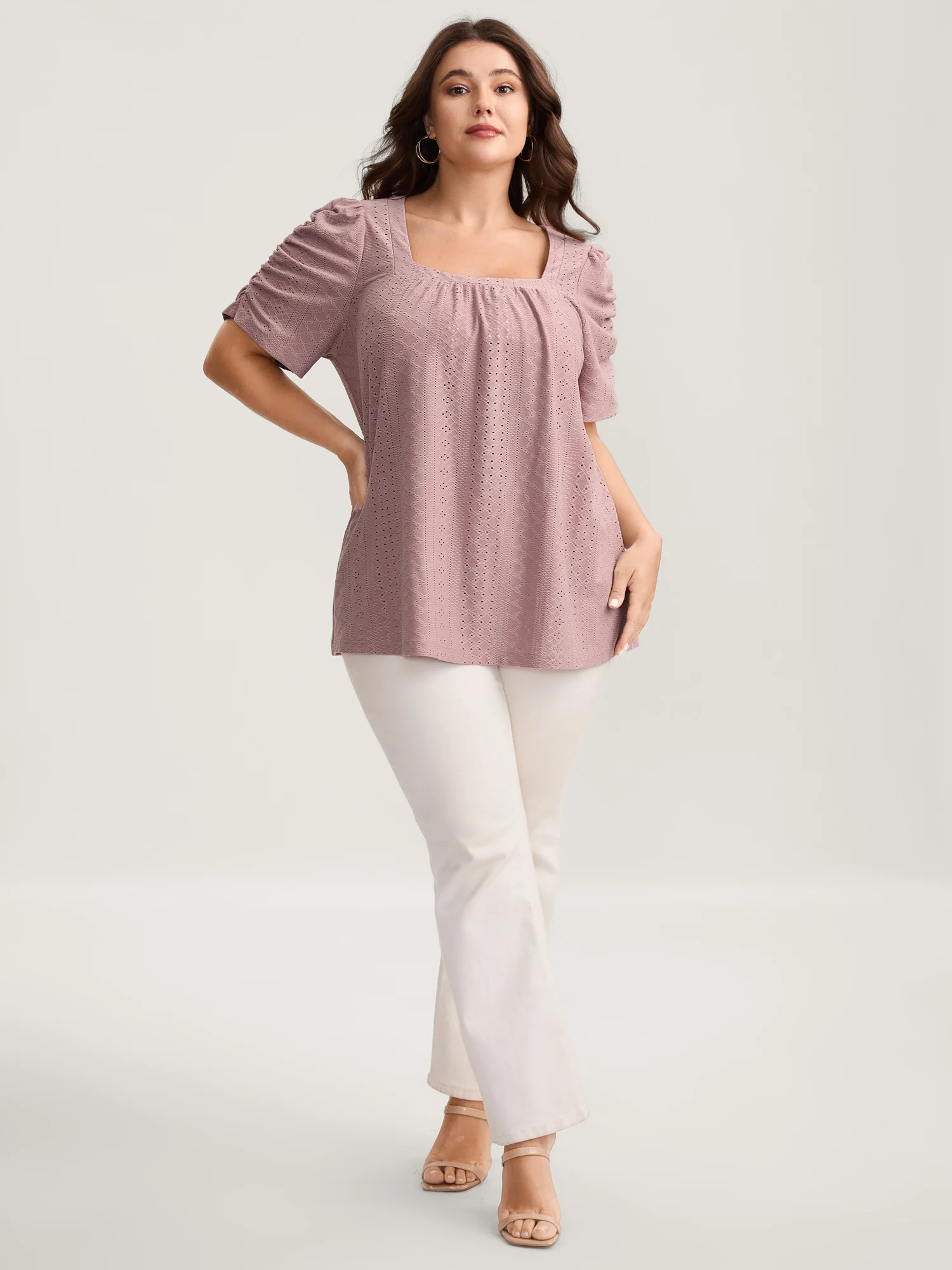 Eyelet Trim Flowy Sleeve Bust-Comfort Top - Image 3