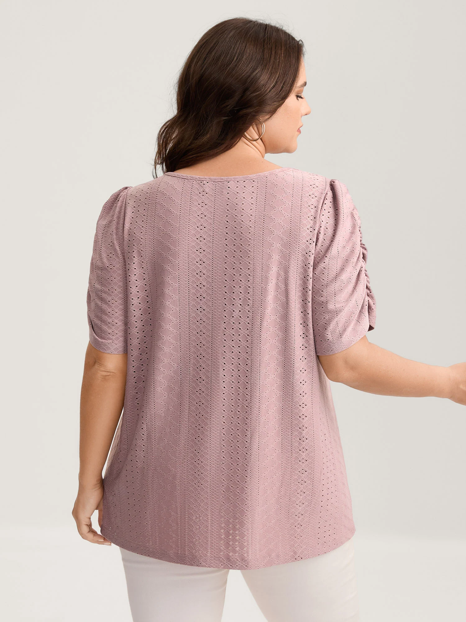 Eyelet Trim Flowy Sleeve Bust-Comfort Top - Image 4