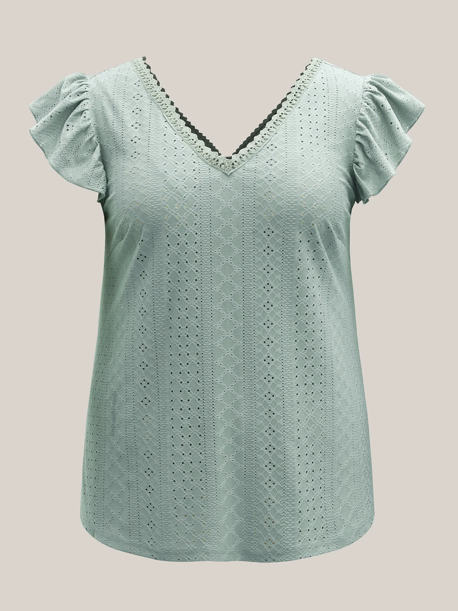 Eyelet Trim Flutter Sleeve Backless T-Shirt - Image 8