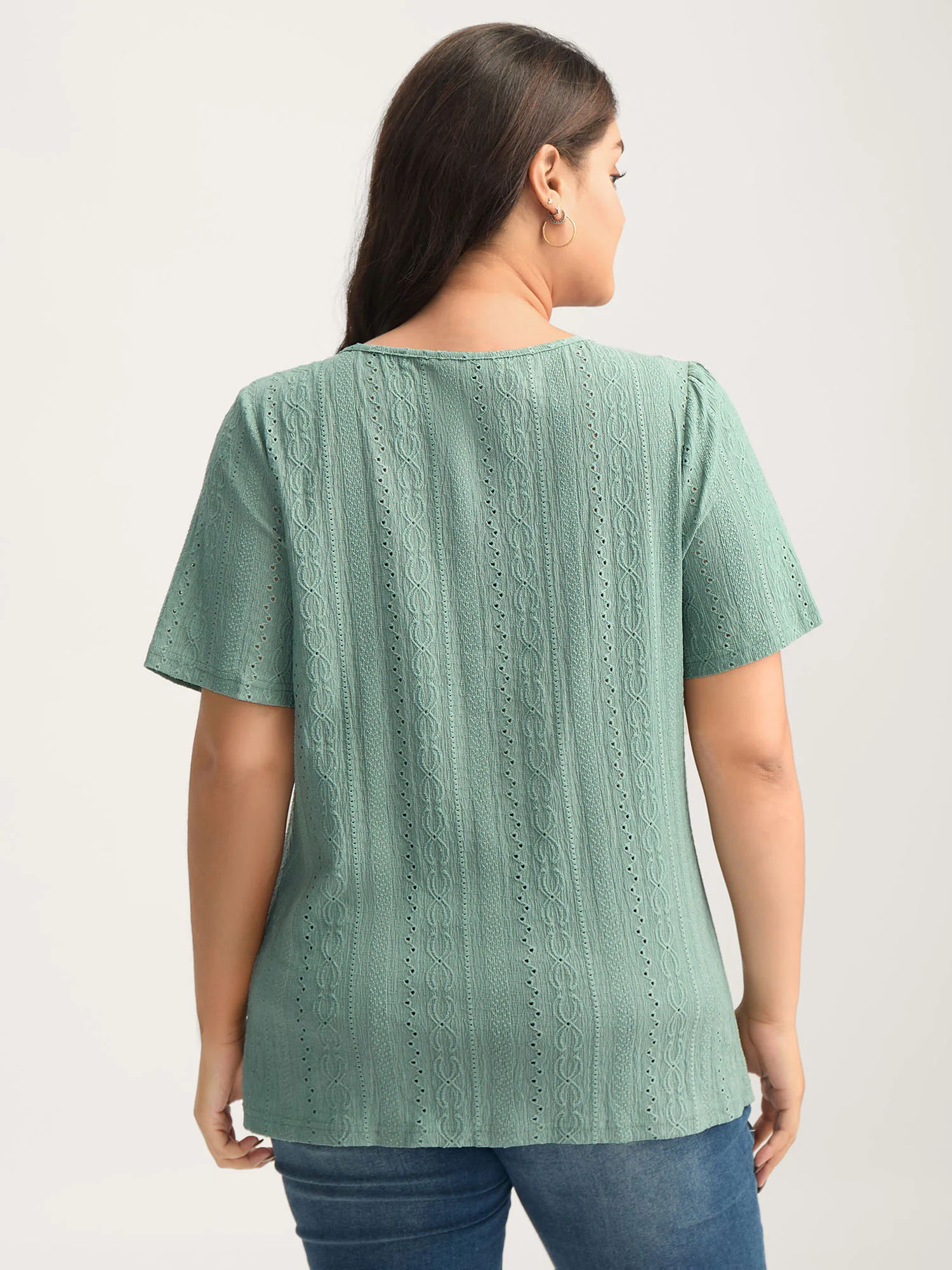 Eyelet Trim Metal Detail Knit Top - Image 4