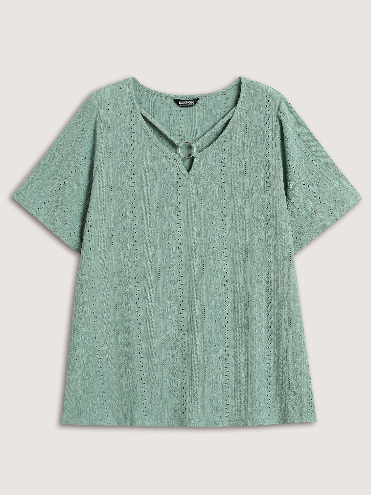 Eyelet Trim Metal Detail Knit Top - Image 7