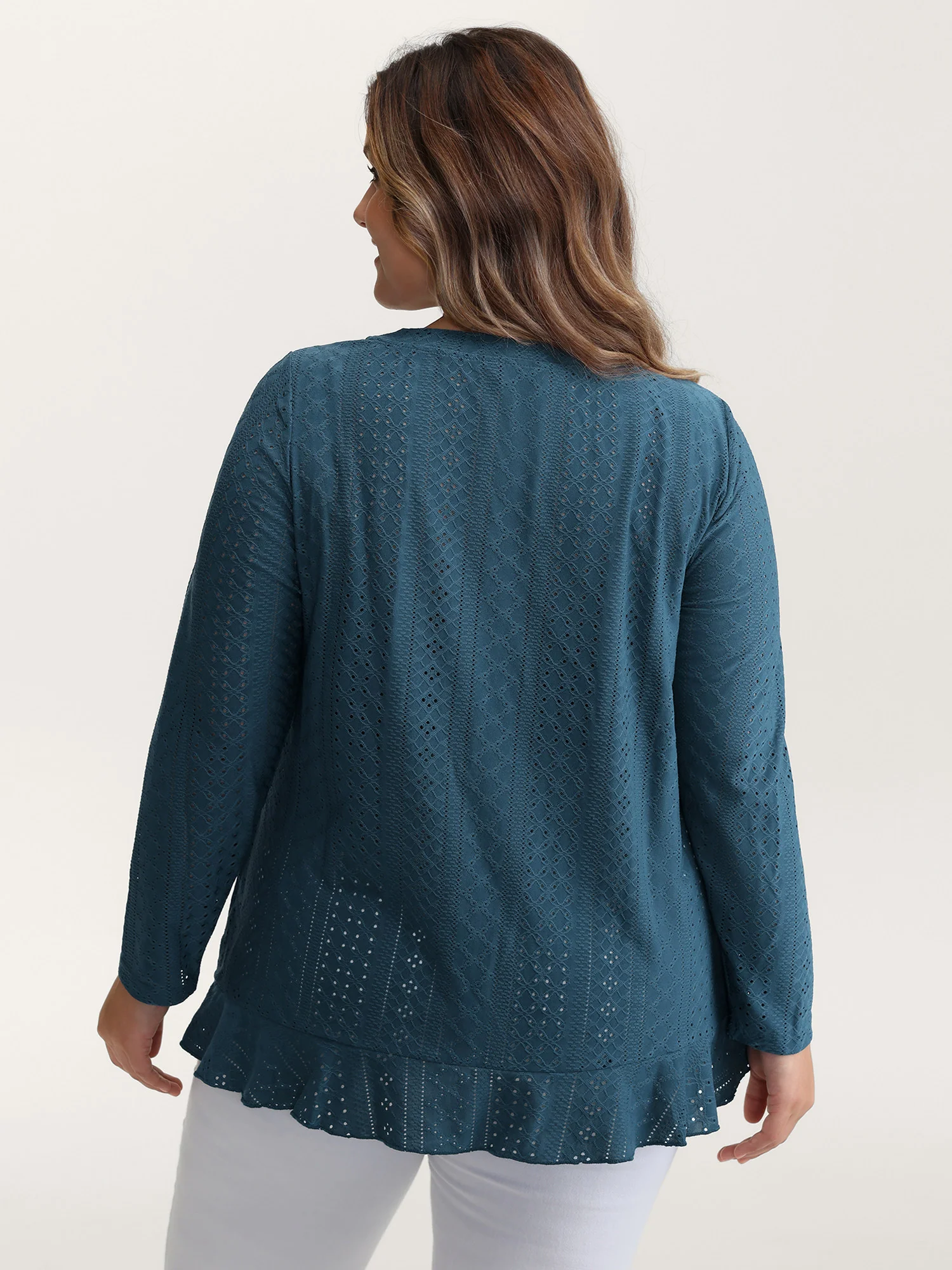 Eyelet Trim Overlap Ruffled Hem T-Shirt - Image 4