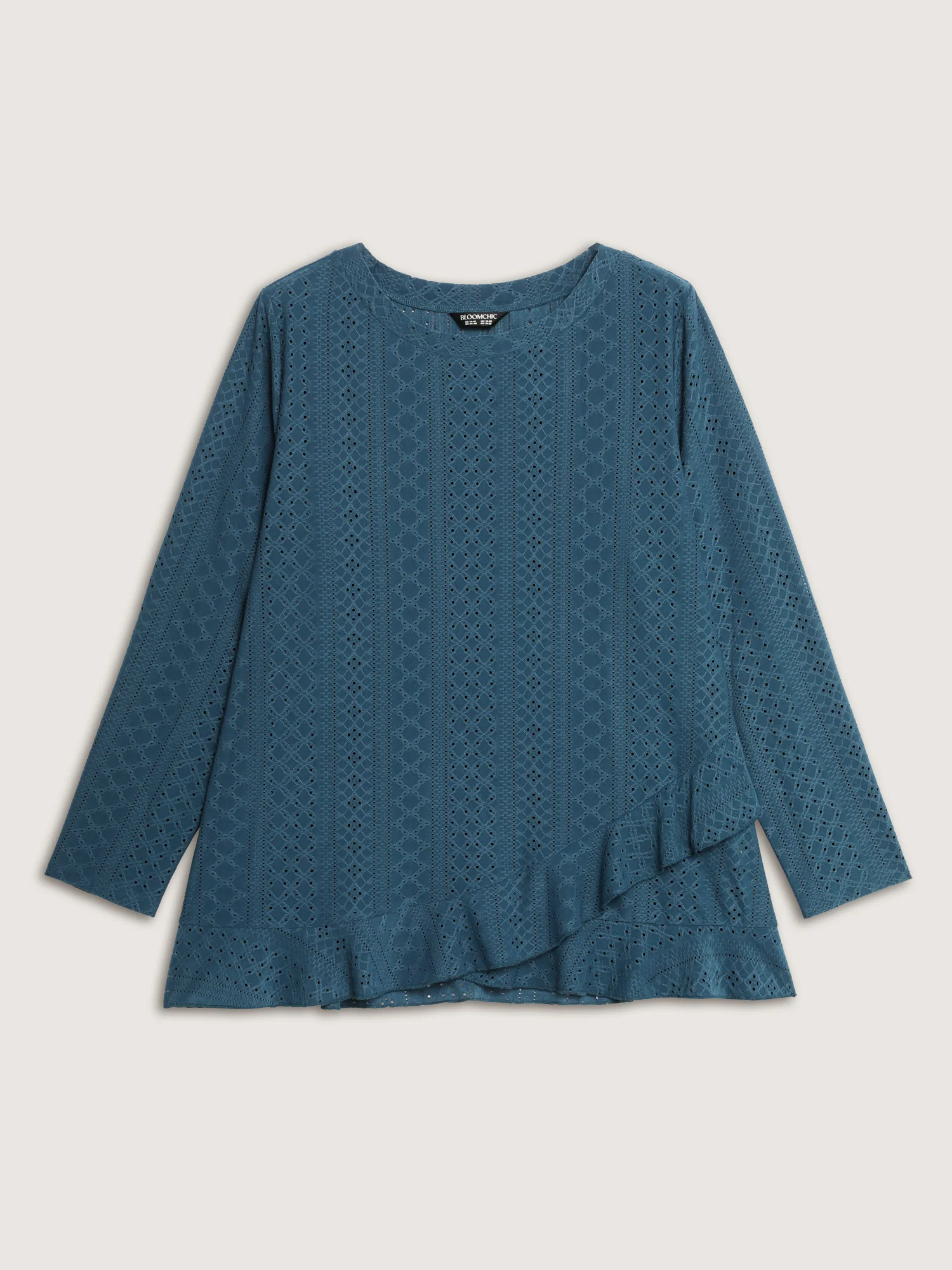 Eyelet Trim Overlap Ruffled Hem T-Shirt - Image 7