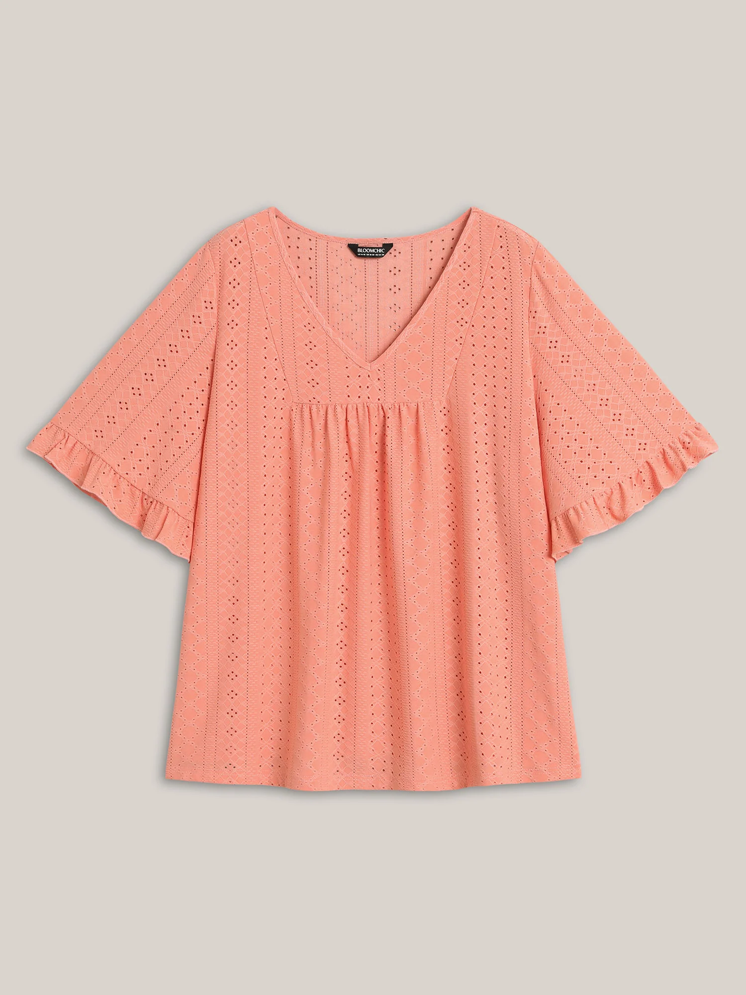 Eyelet Trim Ruffled Sleeve Knit Top - Image 7