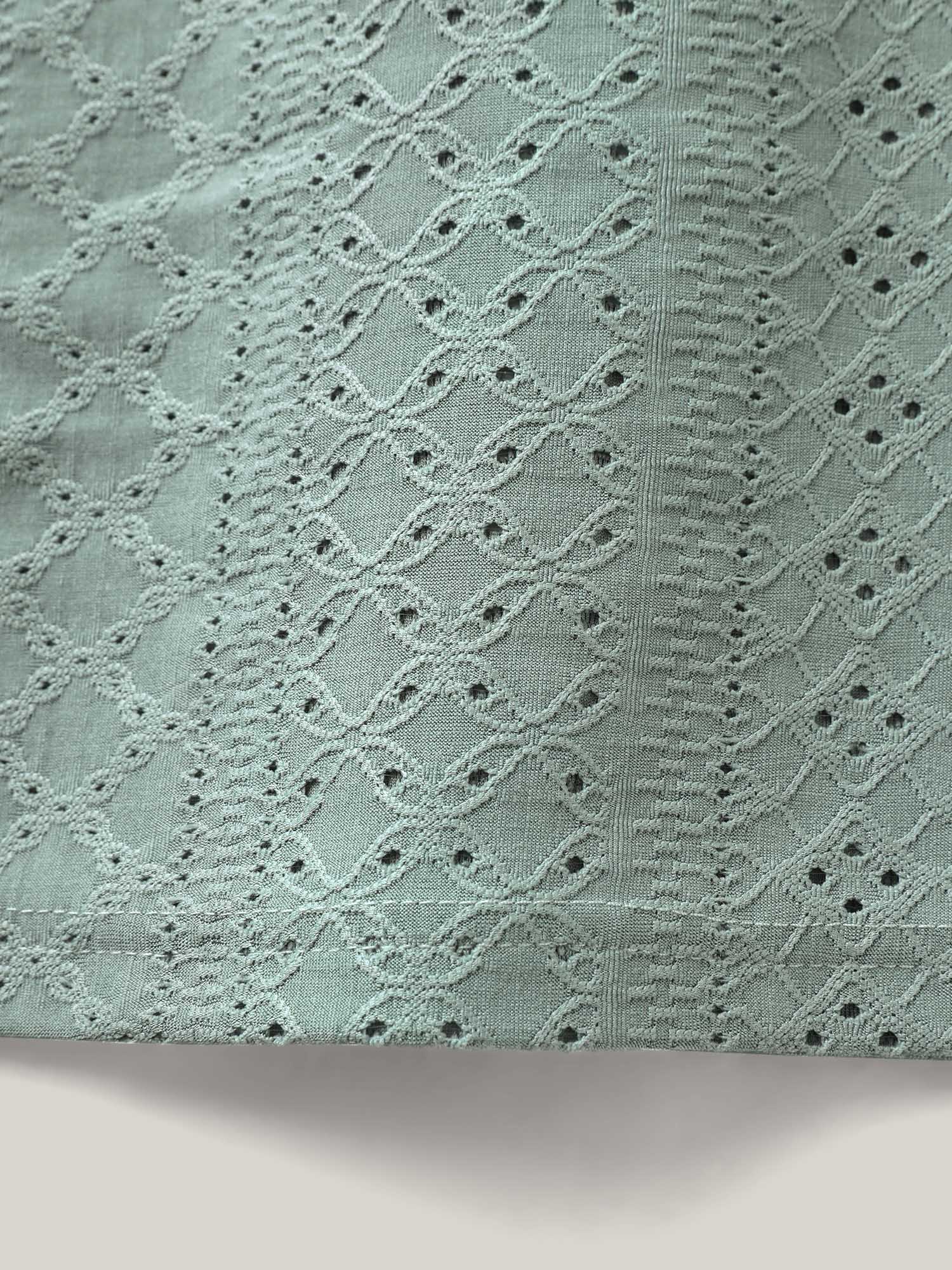 Eyelet Trim Scalloped Neck Stretchy T-Shirt - Image 6