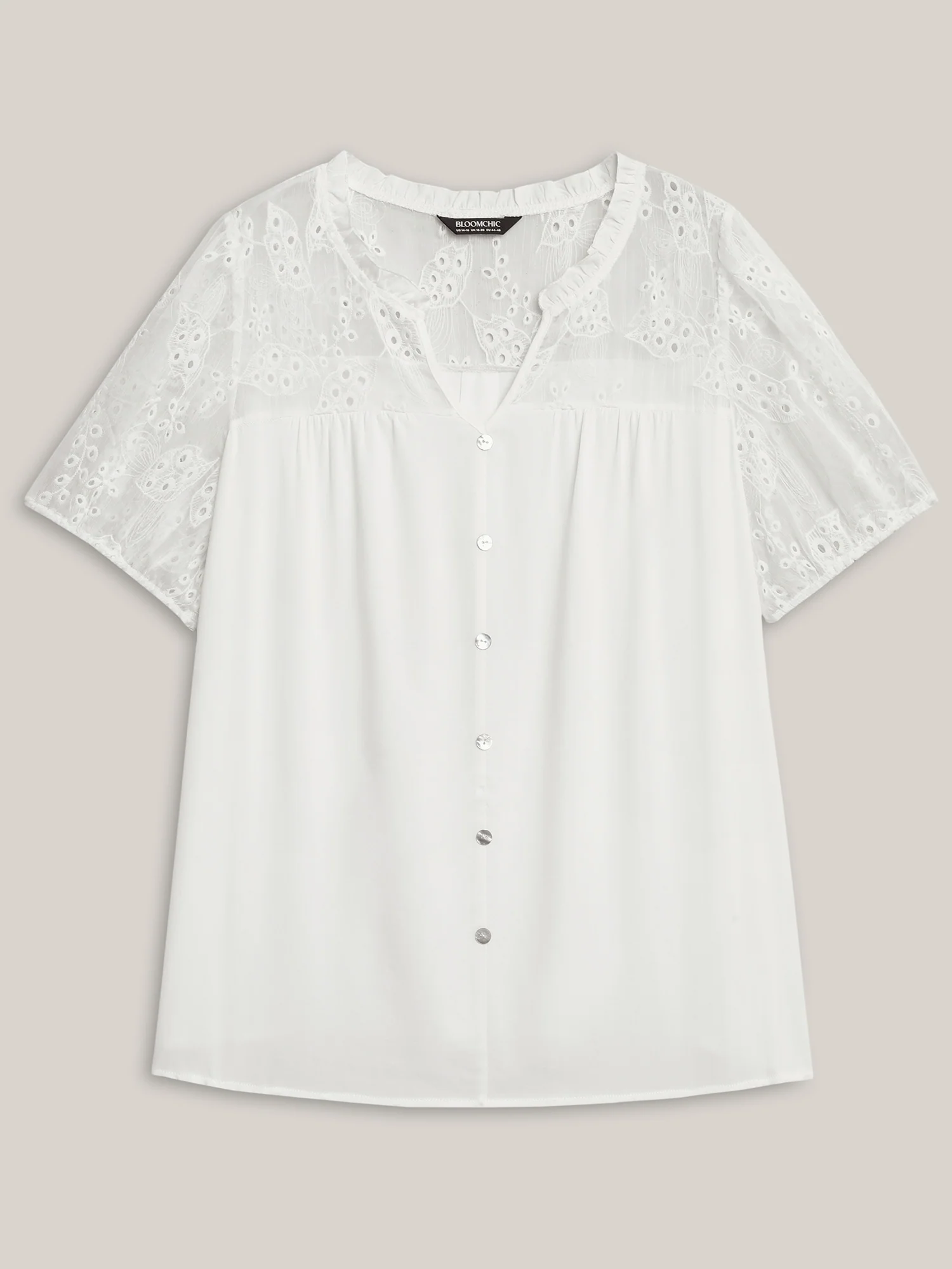 Eyelet Trim Sheer Button Detail Blouse - Image 5