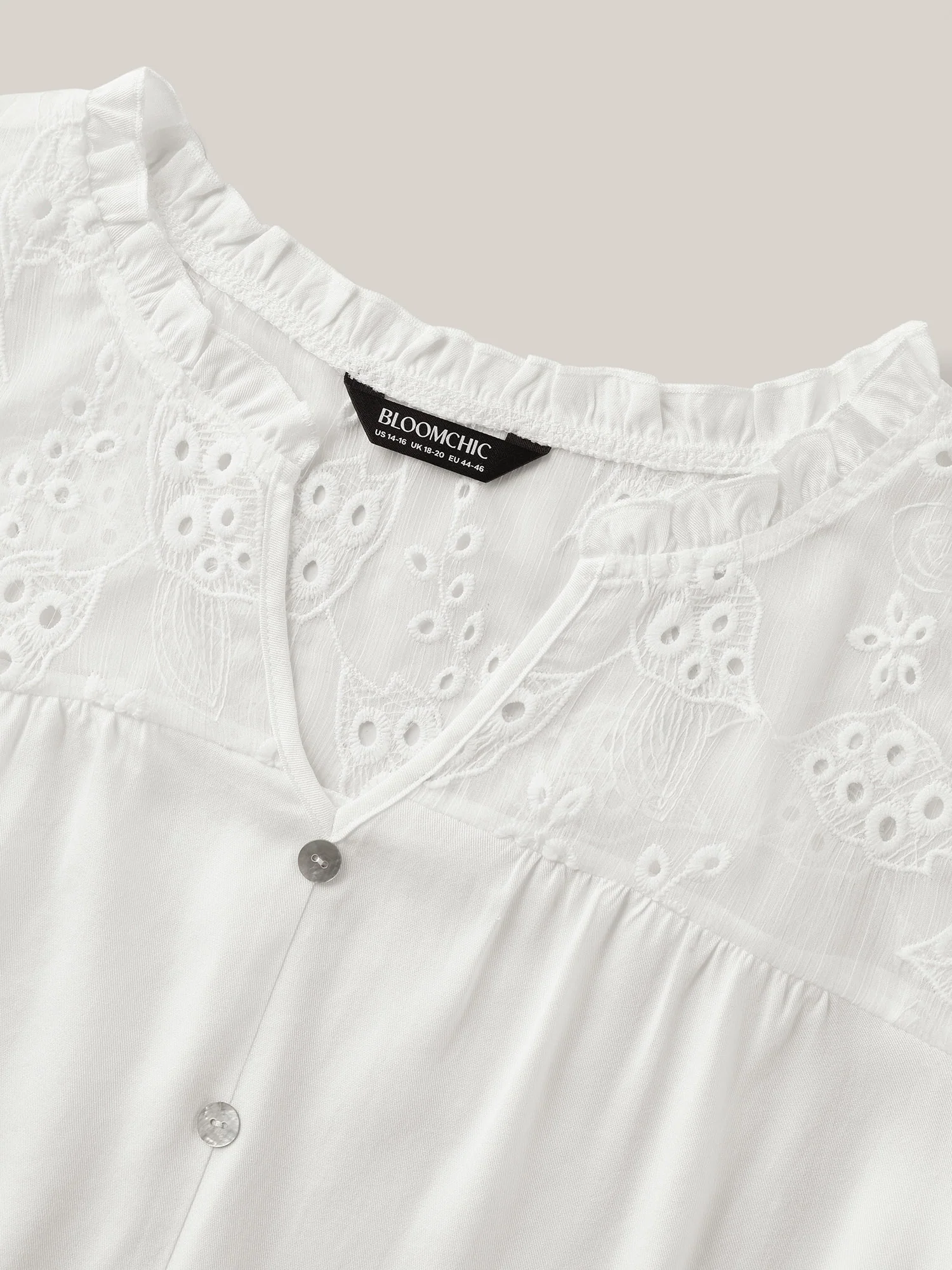 Eyelet Trim Sheer Button Detail Blouse - Image 6