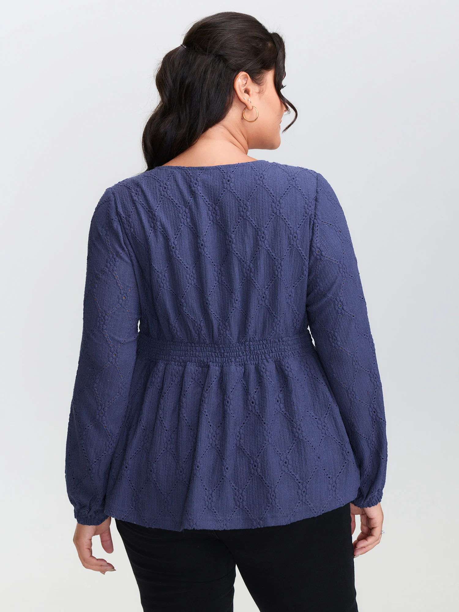 Eyelet Trim Shirred Waist Flared Top - Image 4