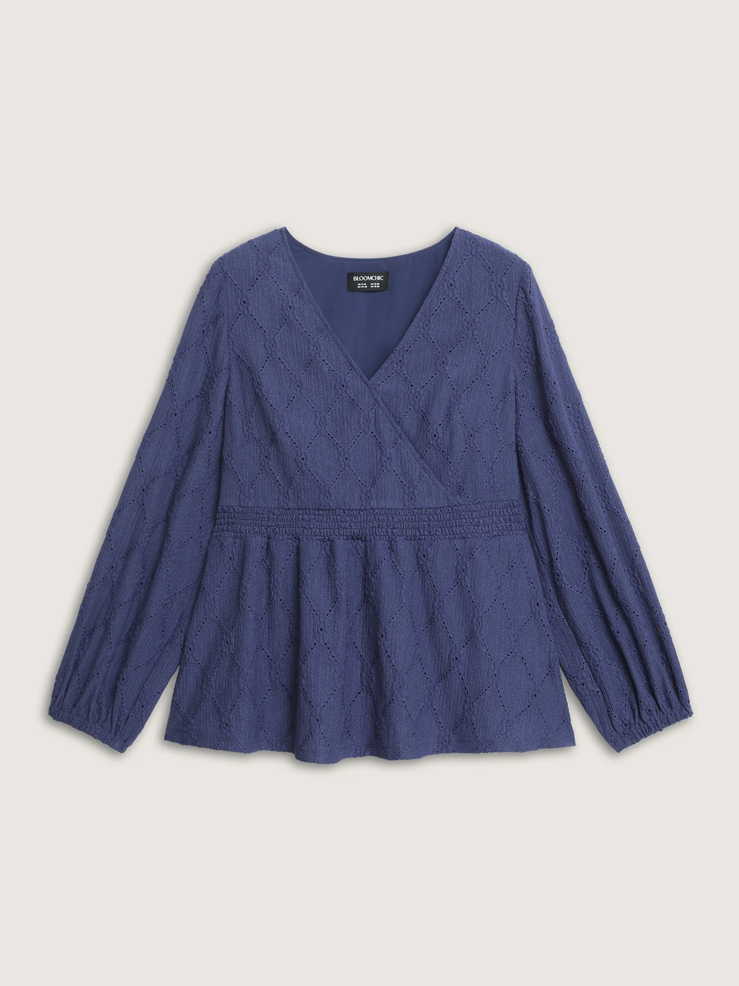 Eyelet Trim Shirred Waist Flared Top - Image 7