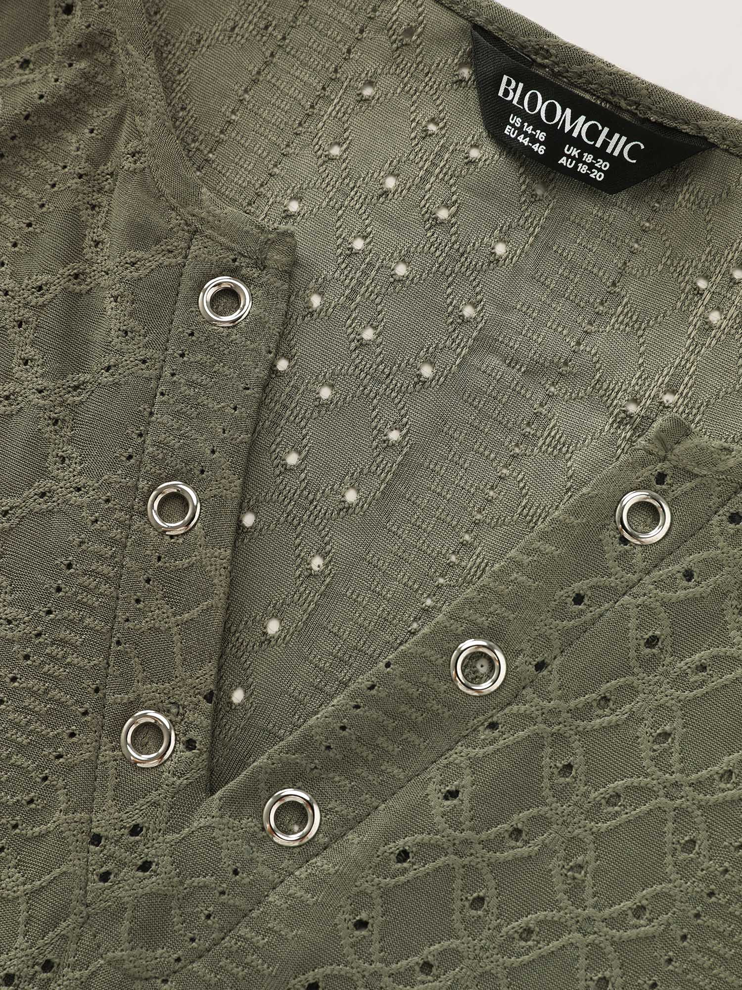 Eyelet Trim Split Neckline Knit Top - Image 6