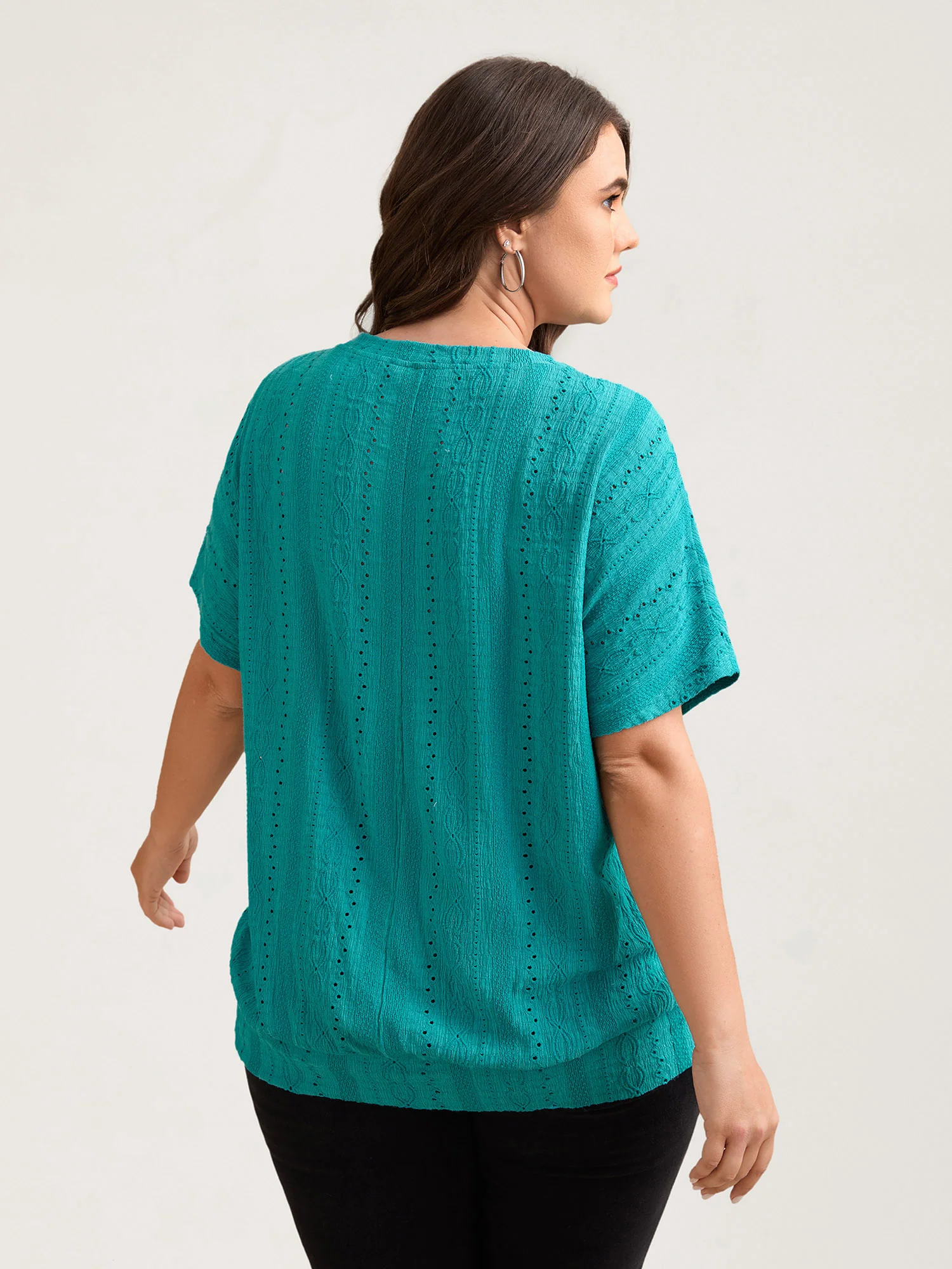 Eyelet Trim Stretchy Textured Plain Top - Image 13
