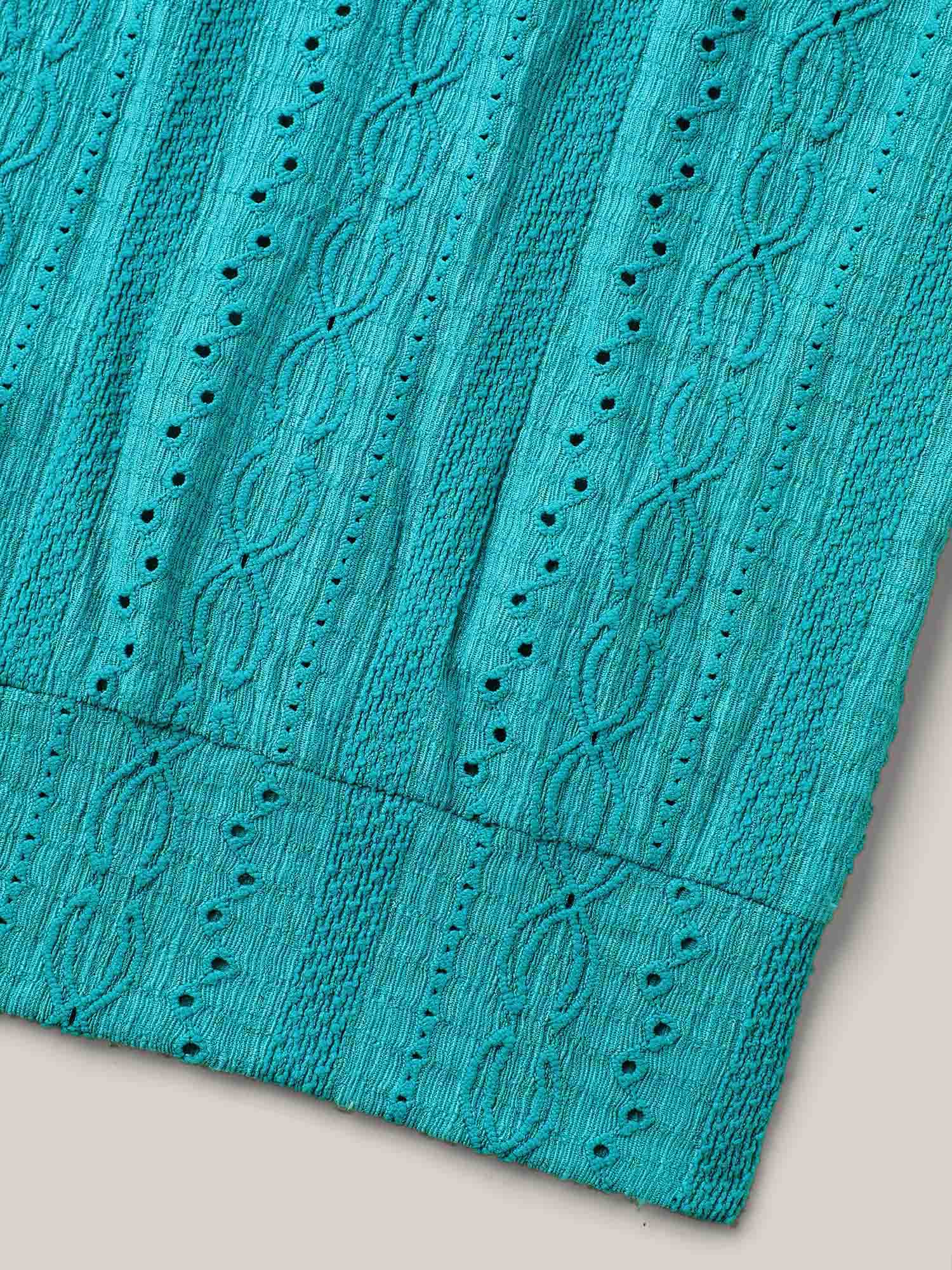 Eyelet Trim Stretchy Textured Plain Top - Image 16