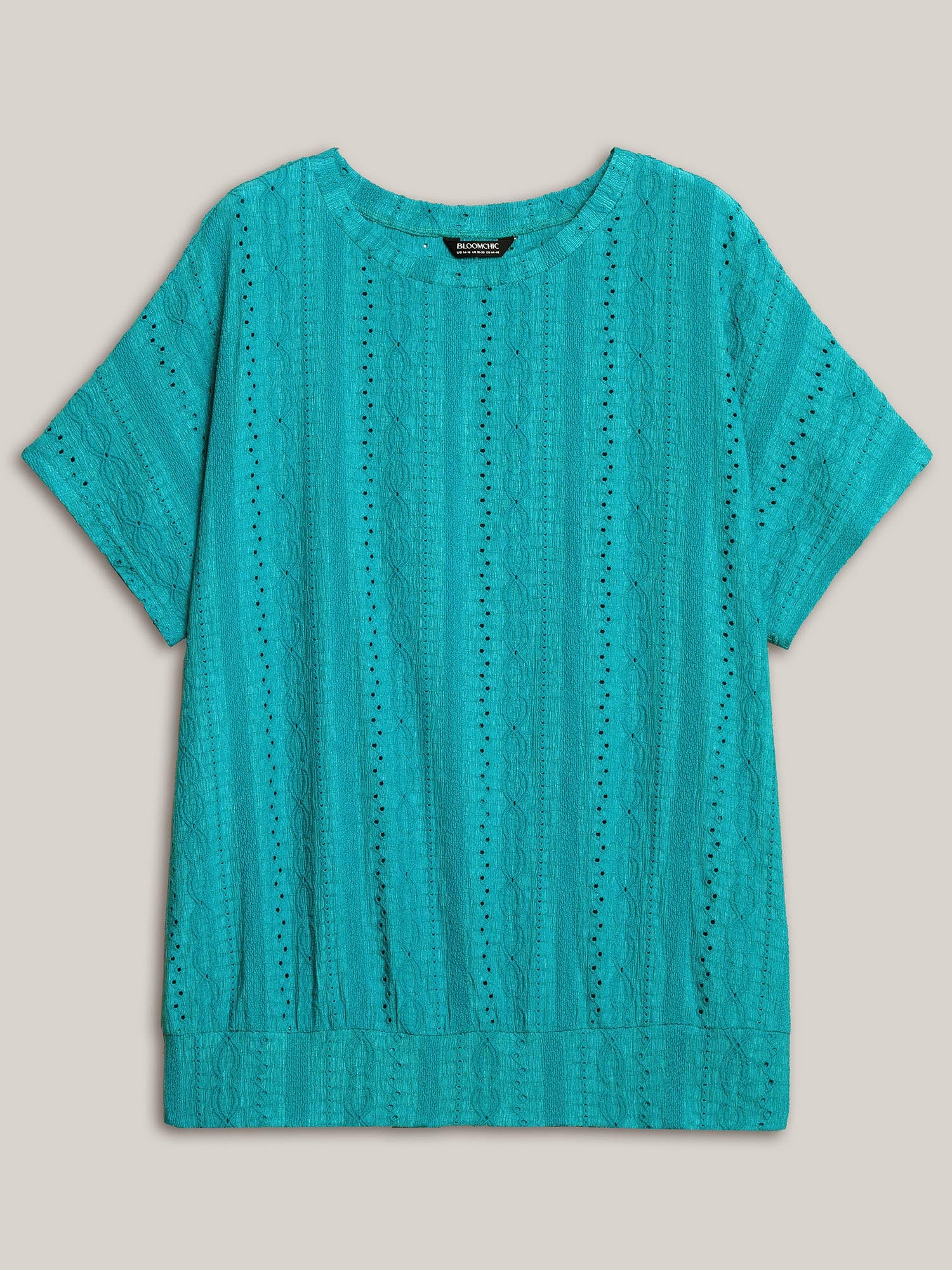 Eyelet Trim Stretchy Textured Plain Top - Image 17