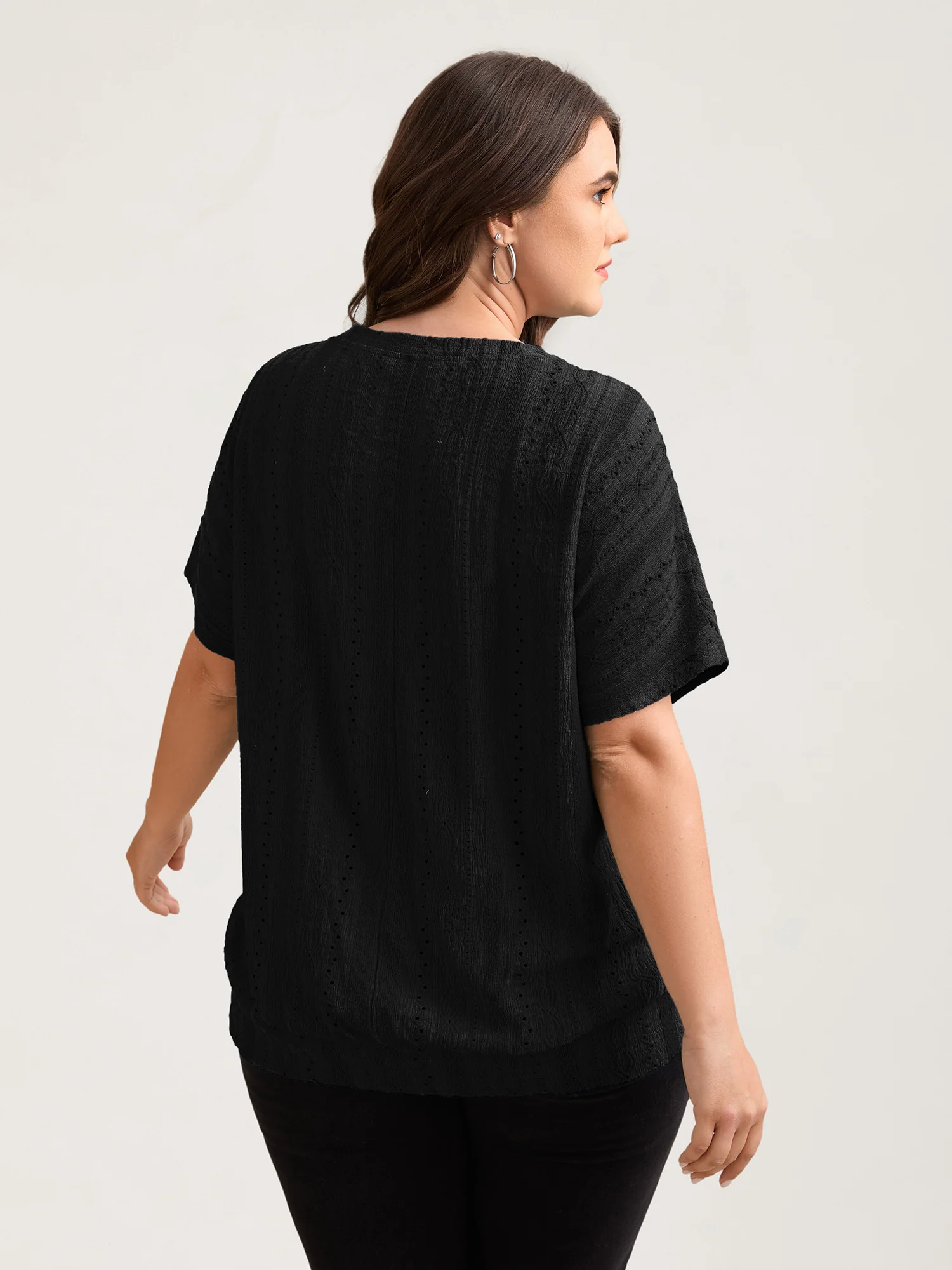 Eyelet Trim Stretchy Textured Plain Top - Image 20