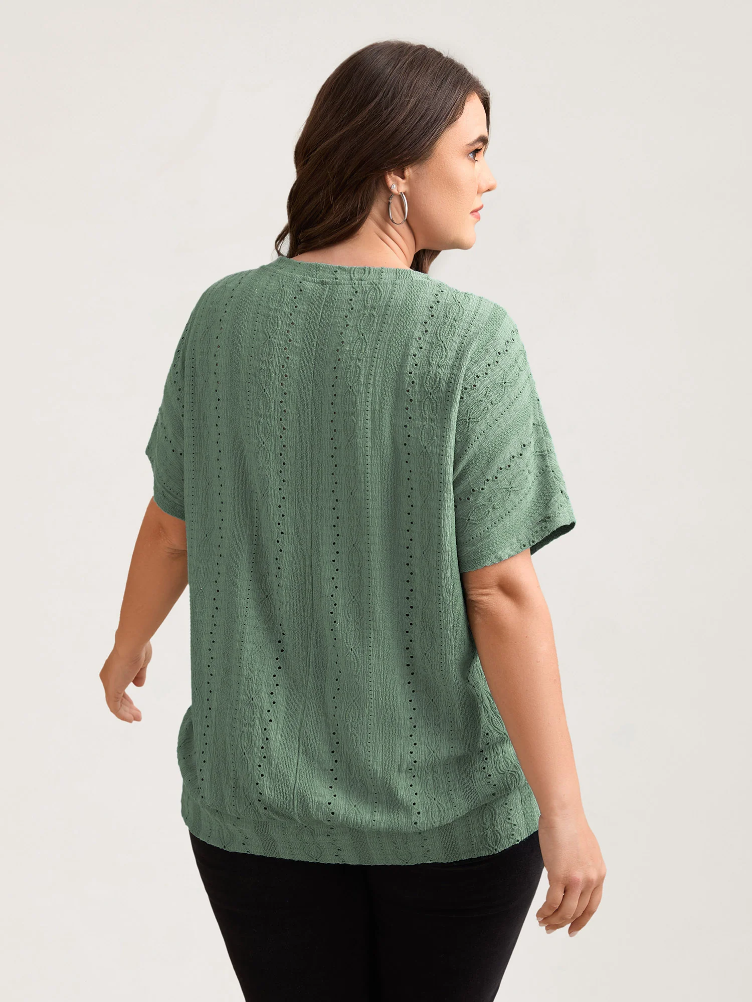 Eyelet Trim Stretchy Textured Plain Top - Image 8