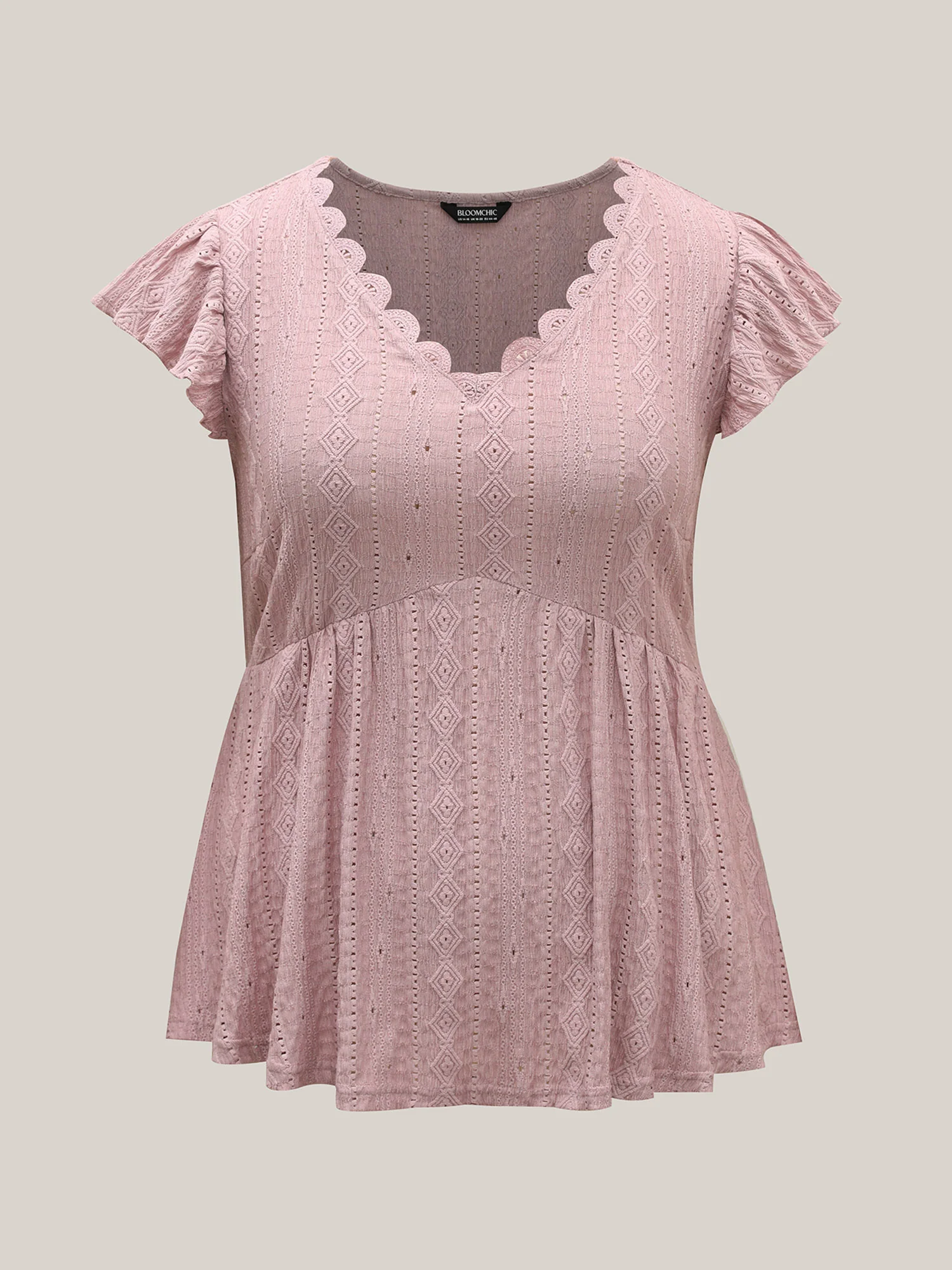 Eyelet Trim Textured Flutter Sleeve Top - Image 6