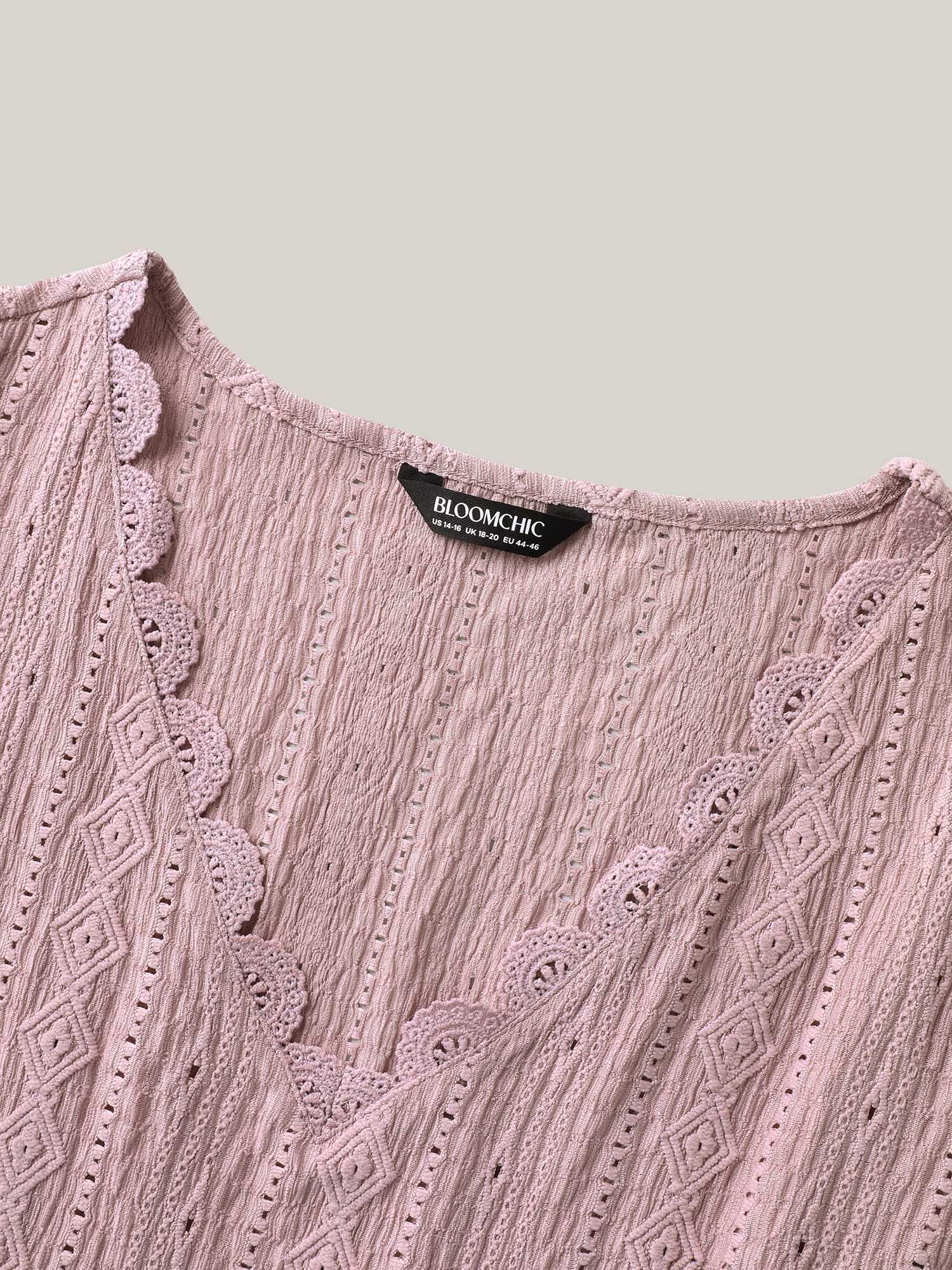 Eyelet Trim Textured Flutter Sleeve Top - Image 7