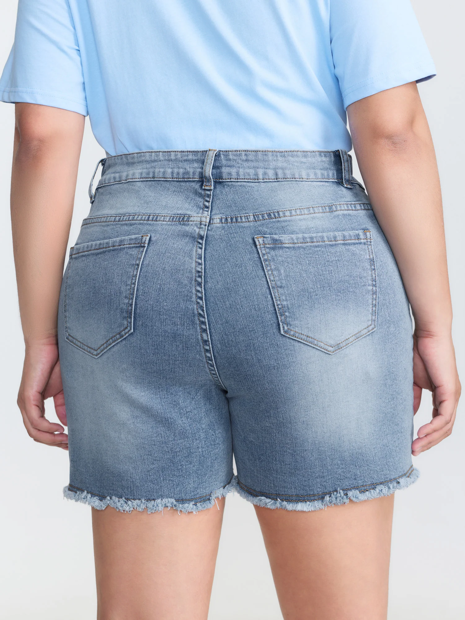 Faded Mid-Rise Stretchy Denim Shorts - Image 5