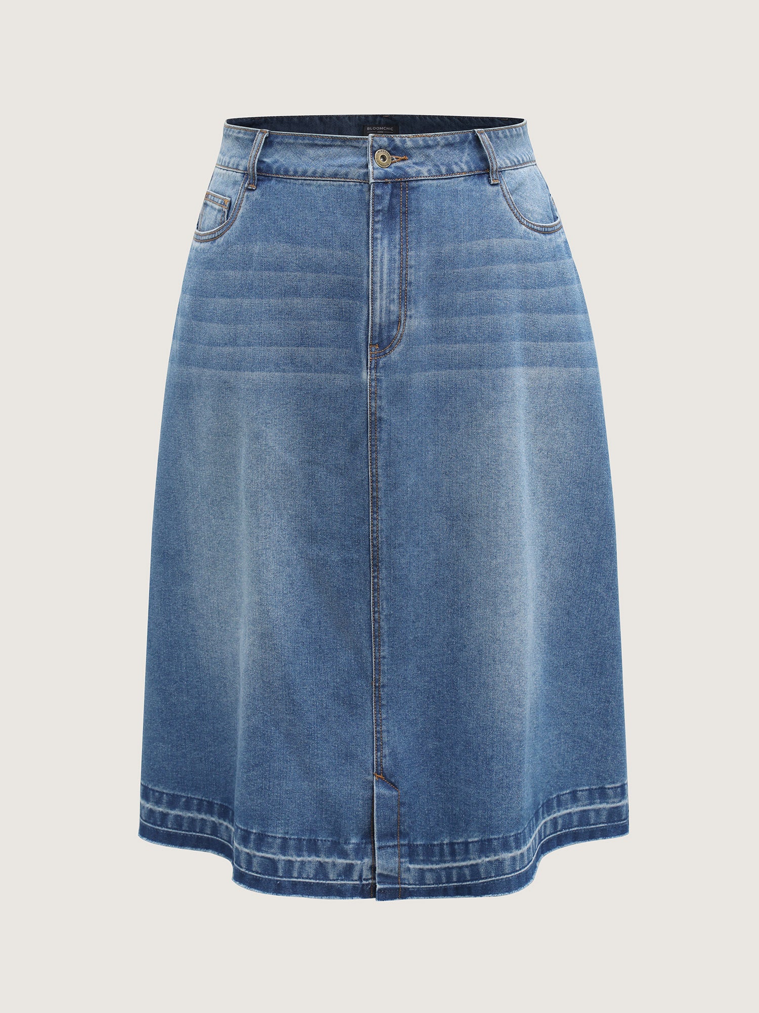 Faded Wash Slit Hem Denim Skirt - Image 7