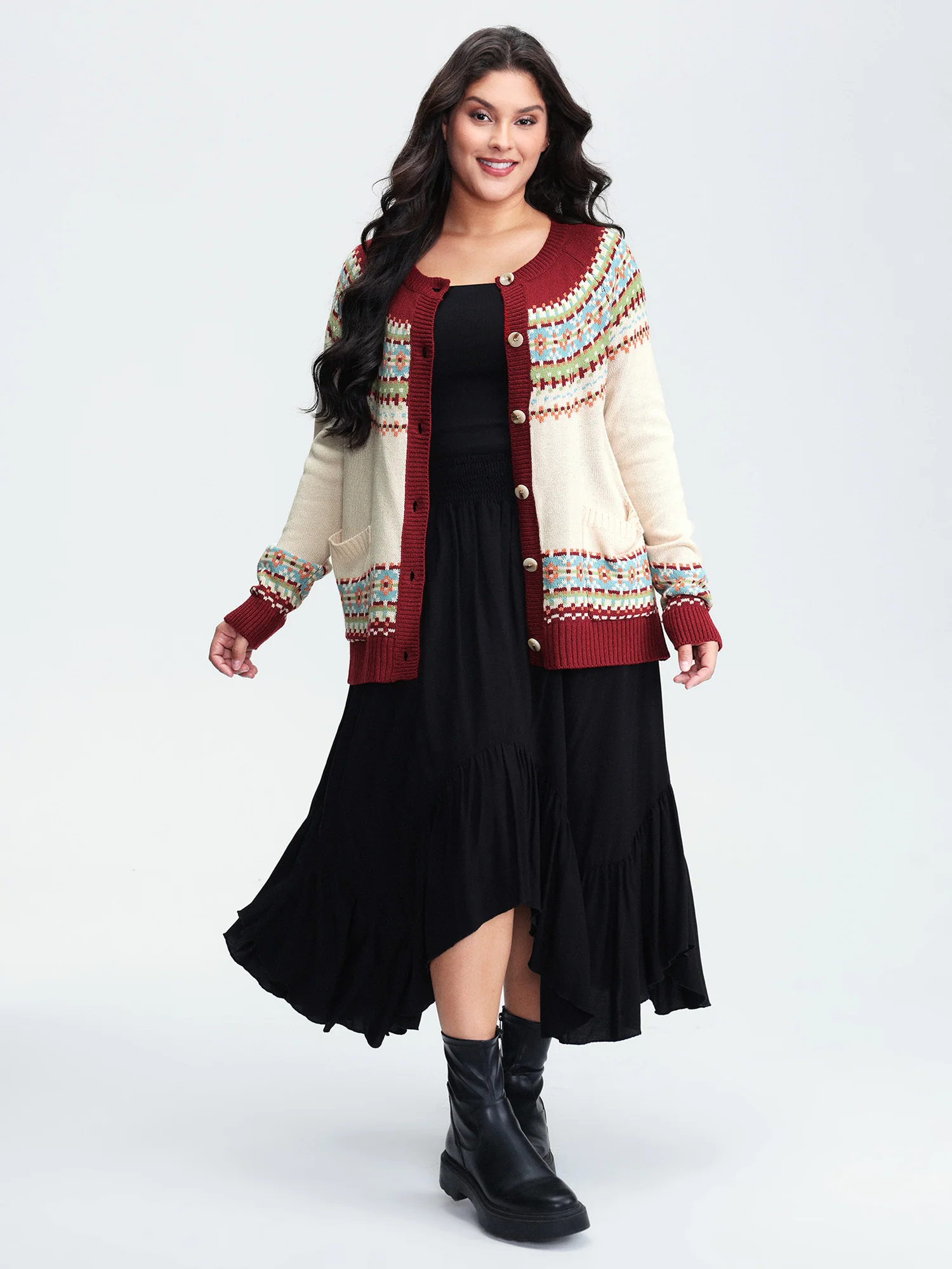 Fair Isle Button-Front Pockets Cardigan - Image 3