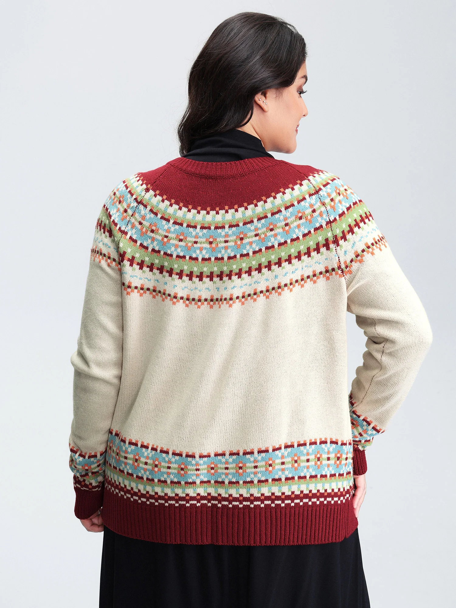 Fair Isle Button-Front Pockets Cardigan - Image 5